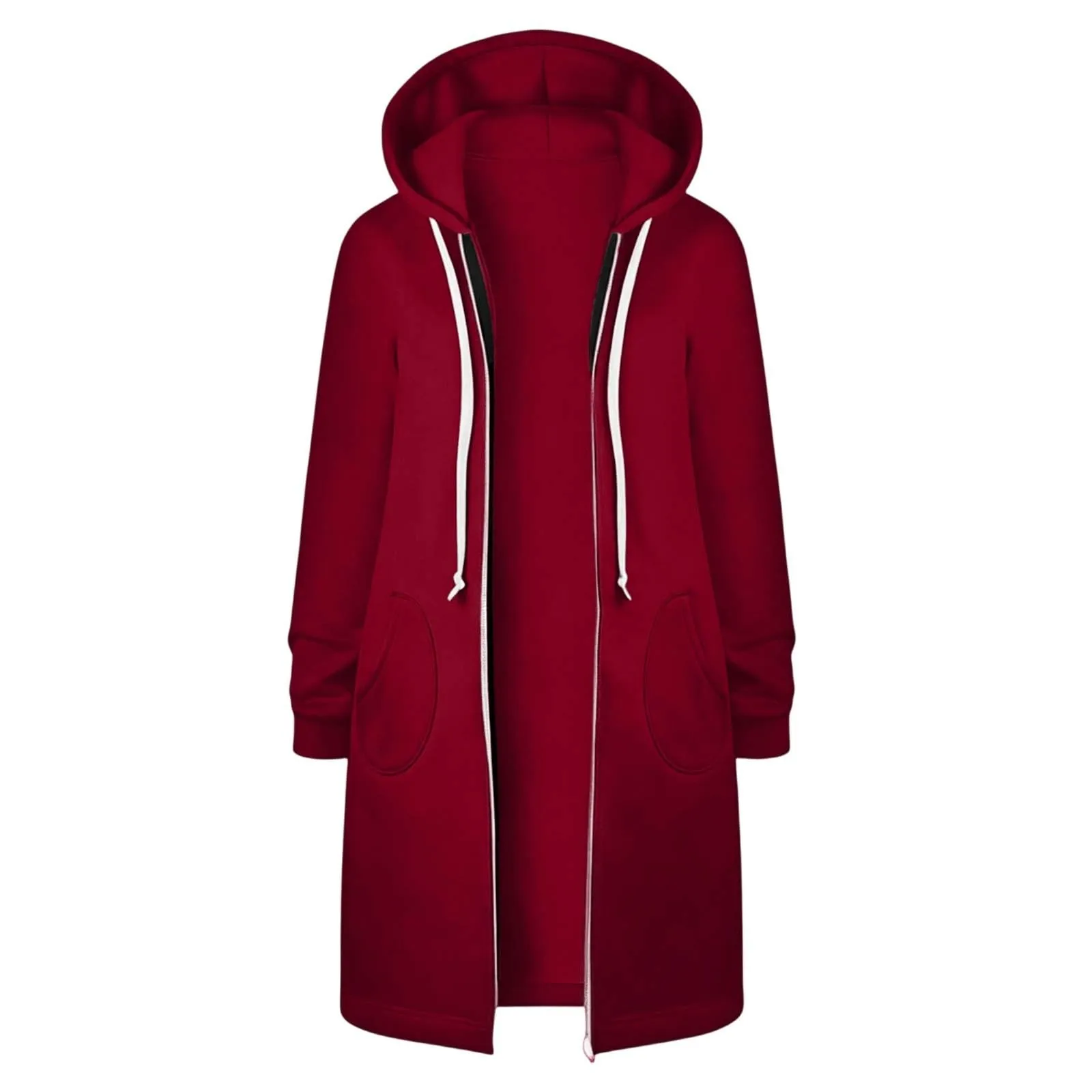 Generico Felpa Lunga Donna con Cappuccio Zip Tasche, Pile Morbido Stile Y2k Casual Autunno Inverno Monopinta - immagine 4