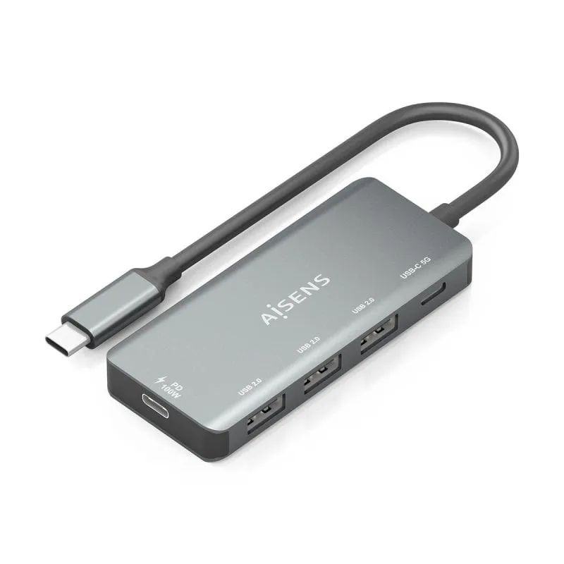 Hub USB-C 3.1 con USB-C PD 100W, USB 3.0 e 3x USB-A USB 2.0, Alluminio Grigio 15cm - immagine 1