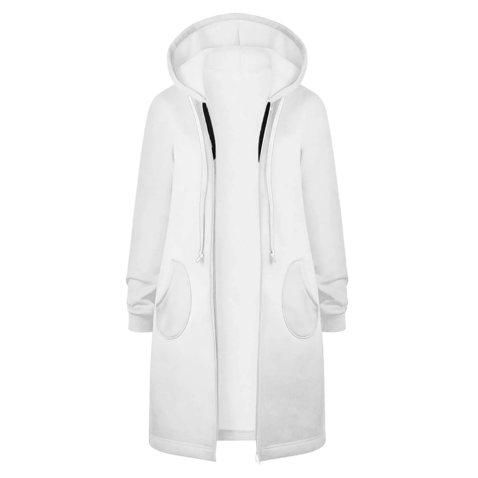 Generico Felpa Lunga Donna con Cappuccio Zip Tasche, Pile Morbido Stile Y2k Casual Autunno Inverno Monopinta - immagine 4