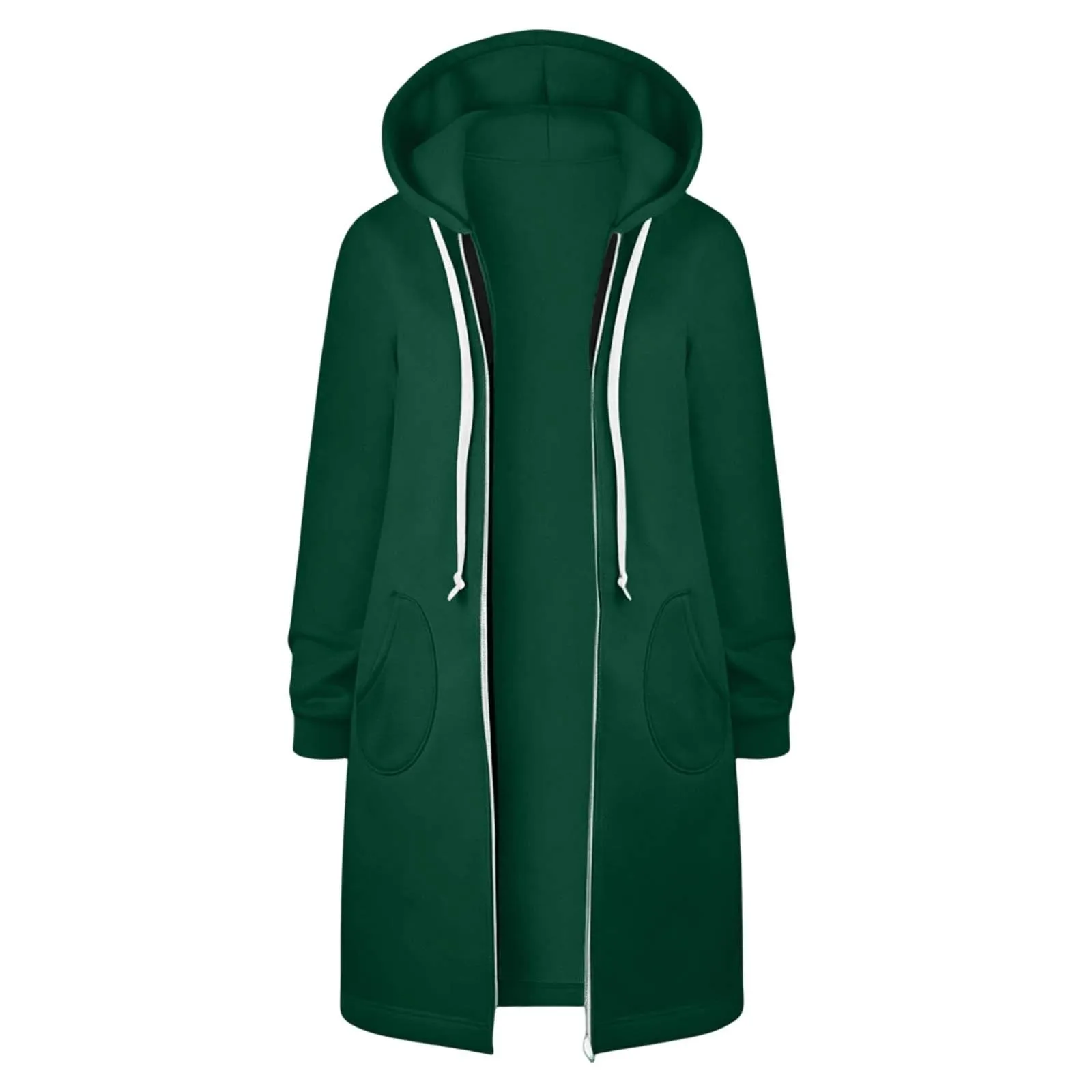 Generico Felpa Lunga Donna con Cappuccio Zip Tasche, Pile Morbido Stile Y2k Casual Autunno Inverno Monopinta - immagine 4