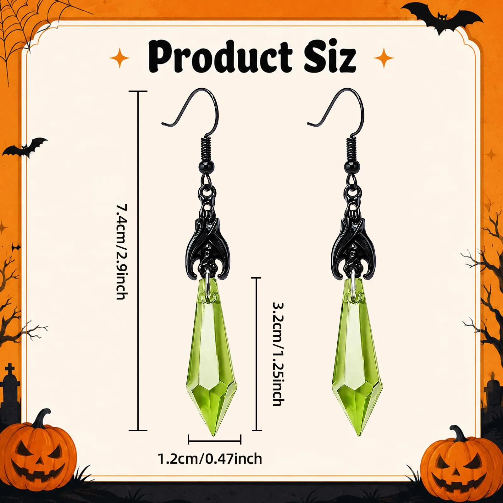 Orecchini Punk a Forma di Pipistrello, Orecchini Halloween Donna,D - immagine 2