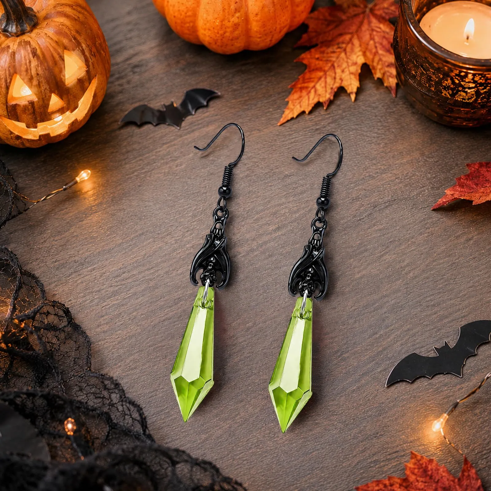 Orecchini Punk a Forma di Pipistrello, Orecchini Halloween Donna,D - immagine 3