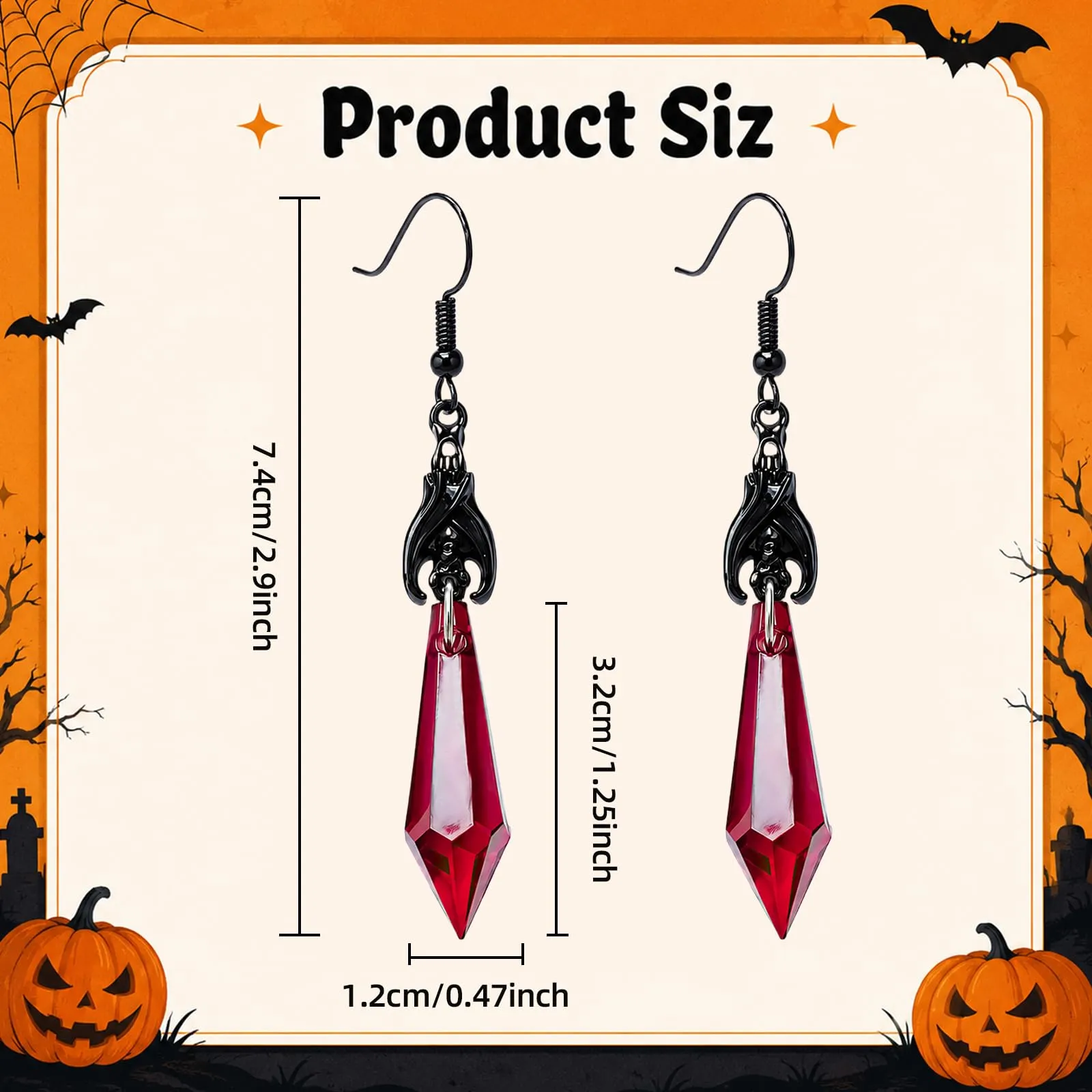 Orecchini Punk a Forma di Pipistrello, Orecchini Halloween Donna，A - immagine 2