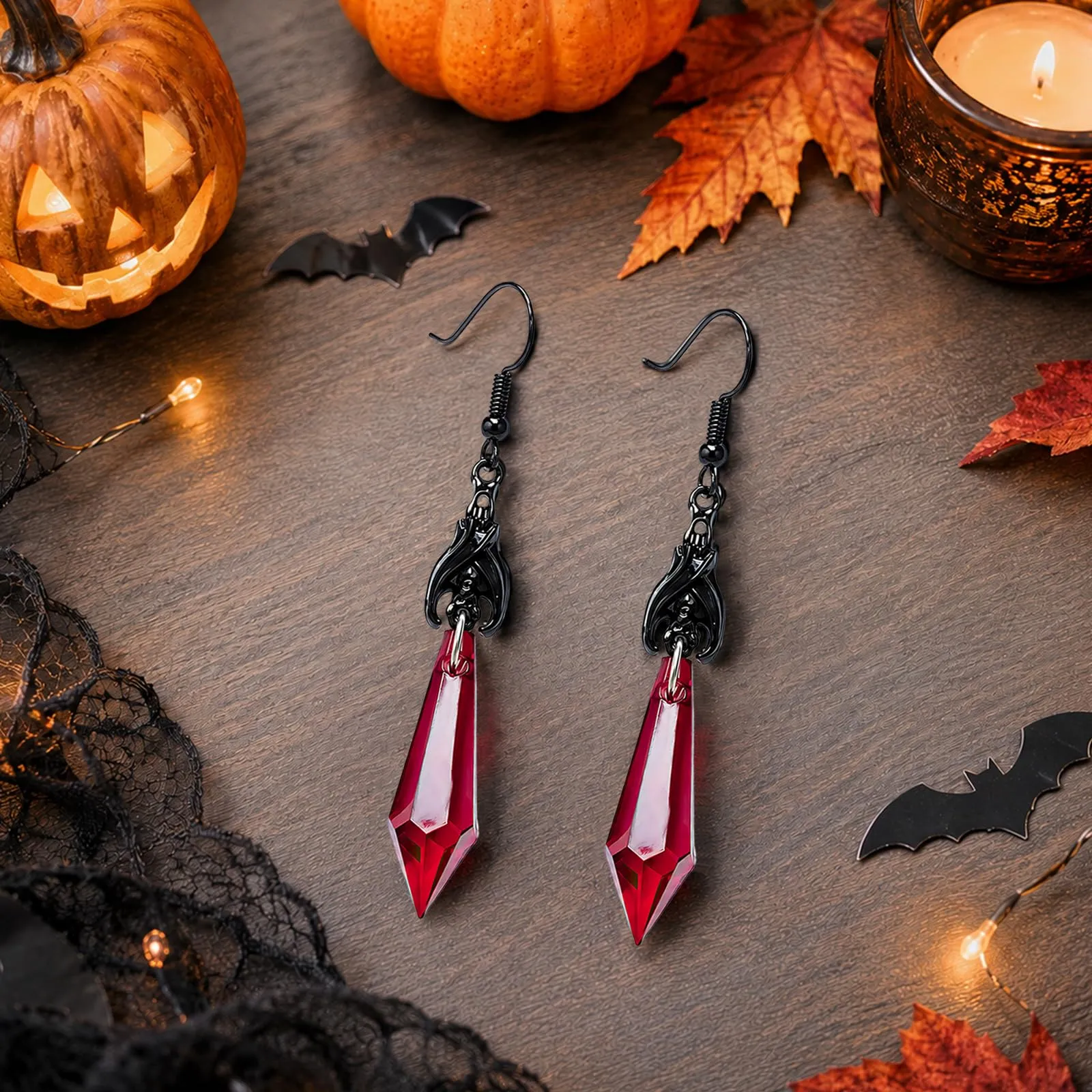 Orecchini Punk a Forma di Pipistrello, Orecchini Halloween Donna，A - immagine 3
