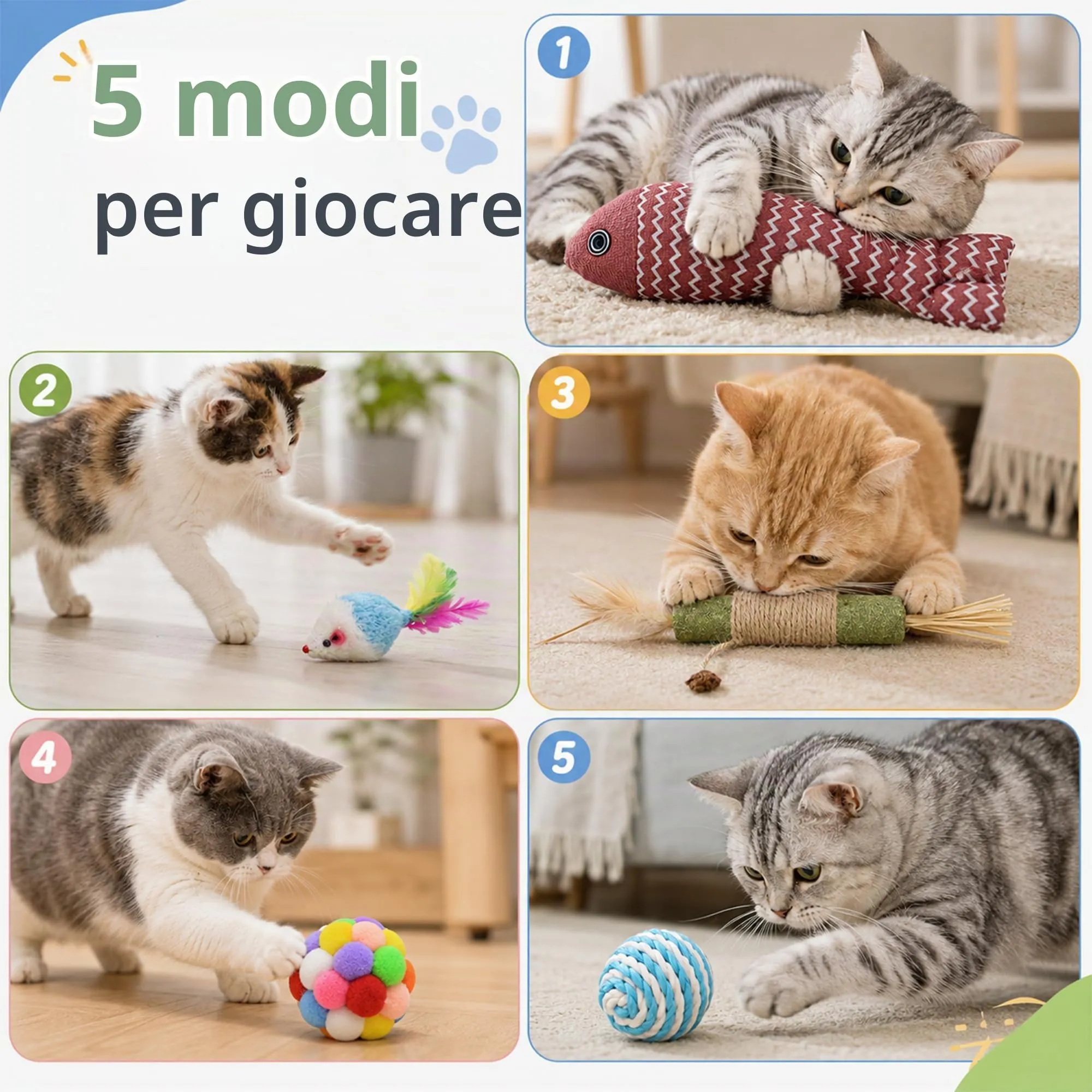 Confezione assortita da 5 pezzi di giocattoli per gatti, palline per gatti - immagine 7