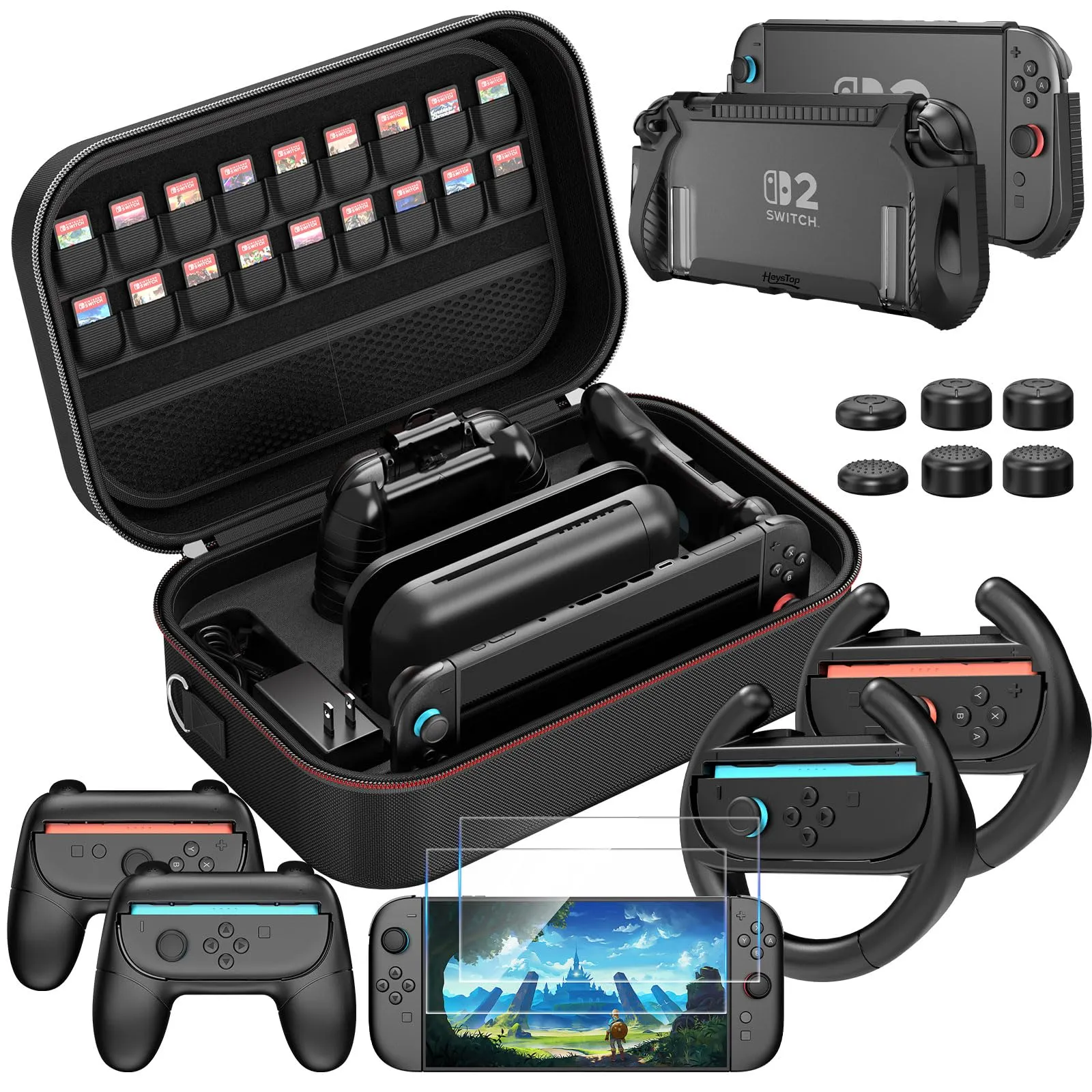 HEYSTOP Kit Accessori per Nintendo Switch 2 con Grande Custodia Trasporto - immagine 1
