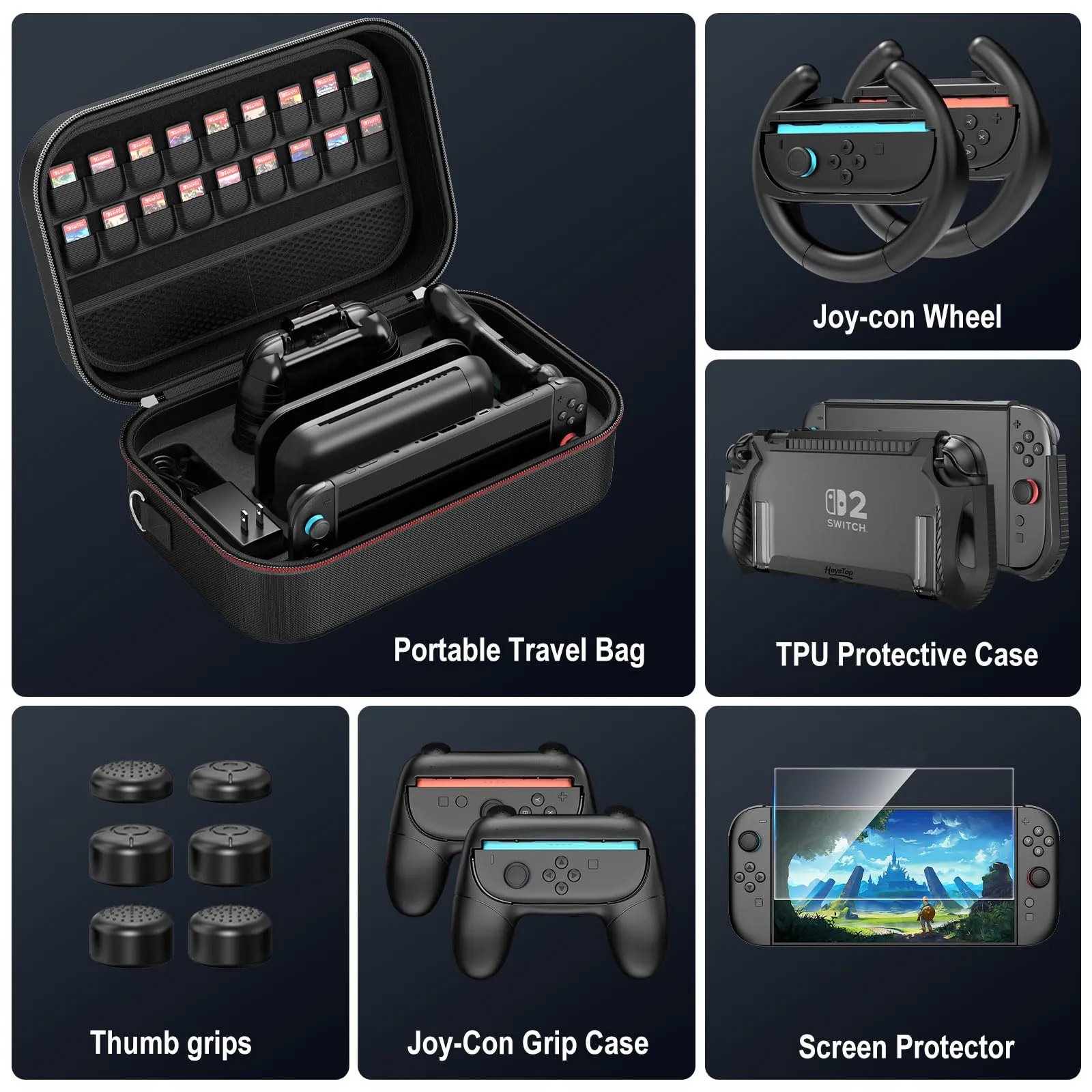HEYSTOP Kit Accessori per Nintendo Switch 2 con Grande Custodia Trasporto - immagine 2