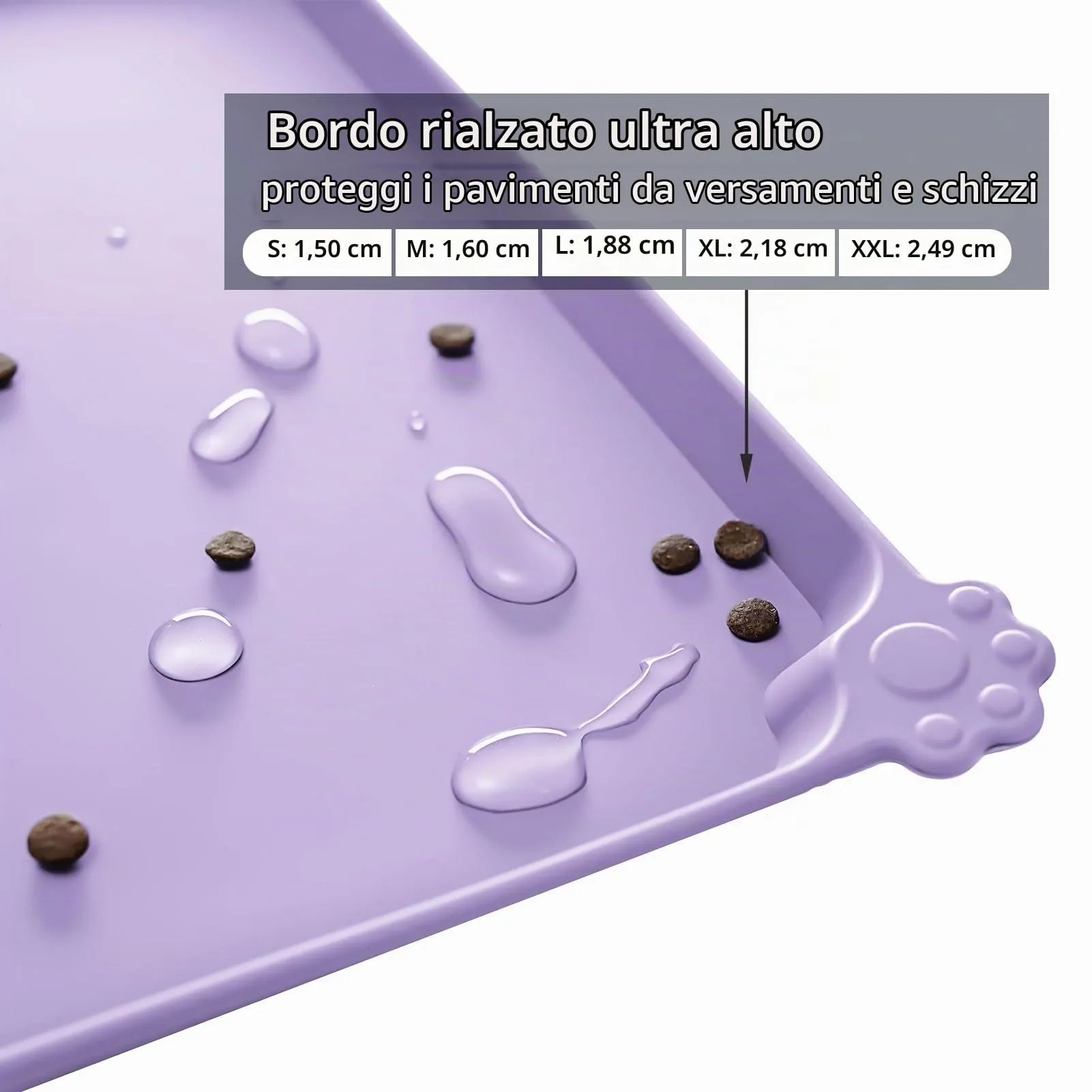 Reopet Tappetino per Cibo e Acqua in Silicone per Animali Domestici, Impermeabile con Bordi Rialzati Antispill, Placca per Ciotole Sia per Cani che per Gatti Disponibile in Diverse Dimensioni e Colori - immagine 3