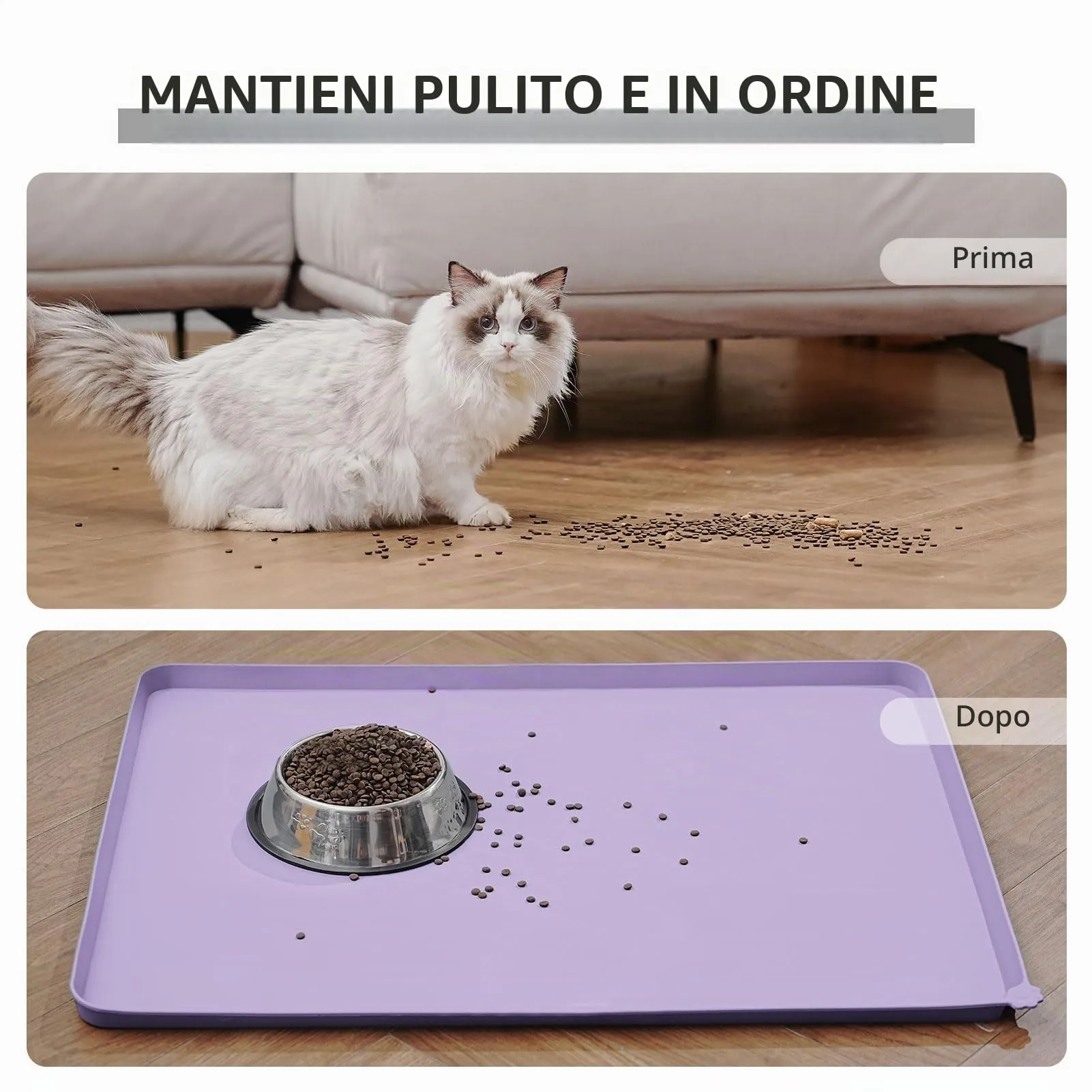 Reopet Tappetino per Cibo e Acqua in Silicone per Animali Domestici, Impermeabile con Bordi Rialzati Antispill, Placca per Ciotole Sia per Cani che per Gatti Disponibile in Diverse Dimensioni e Colori - immagine 6