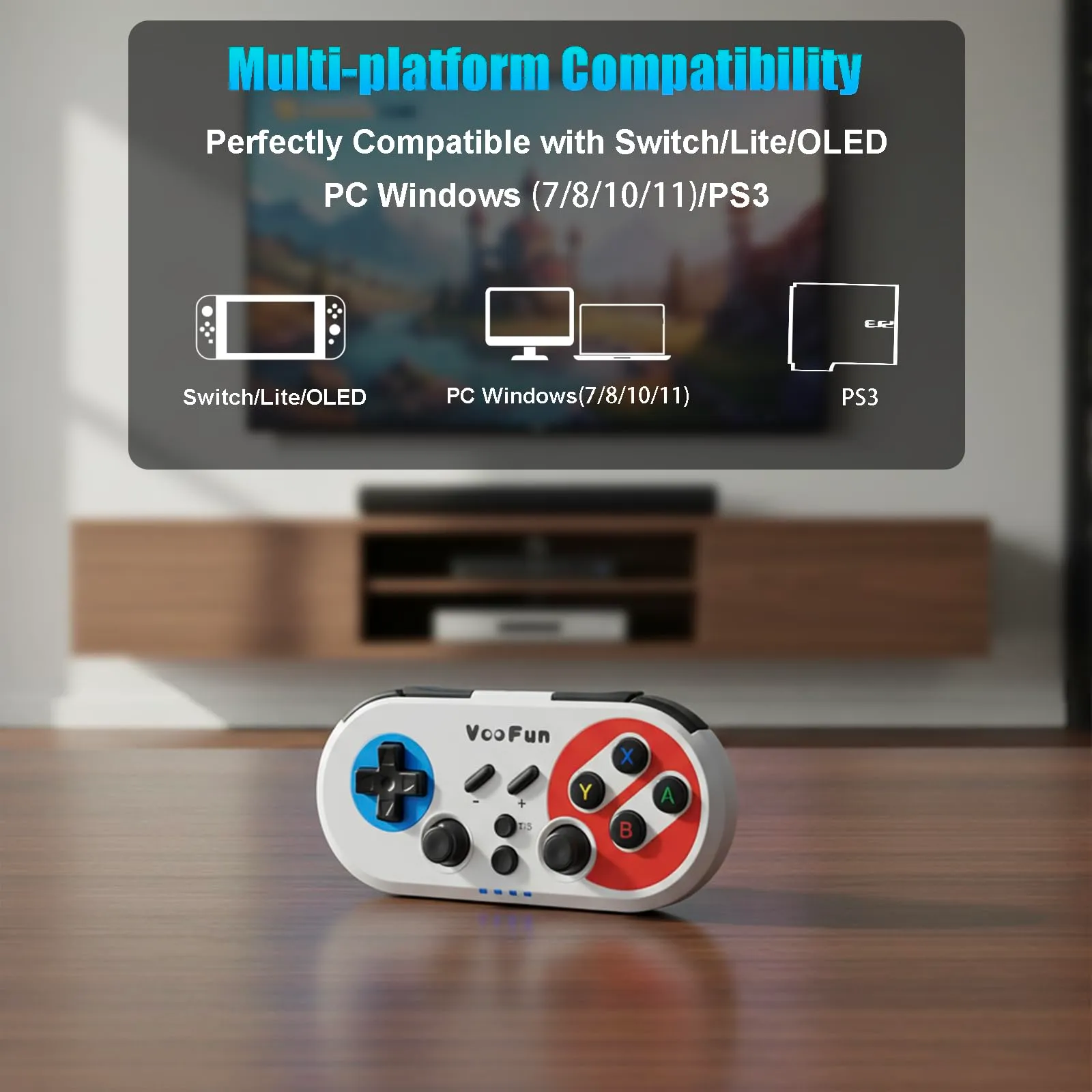 VooFun Controller Switch, Controller PC Bluetooth Wireless Joystick per Switch/Lite/OLED, PC Windows, PS3 con Giroscopio 6 Assi Sensore, Doppia Vibrazione e Turbo, Wake-up Switch Console (Bianco) - immagine 2