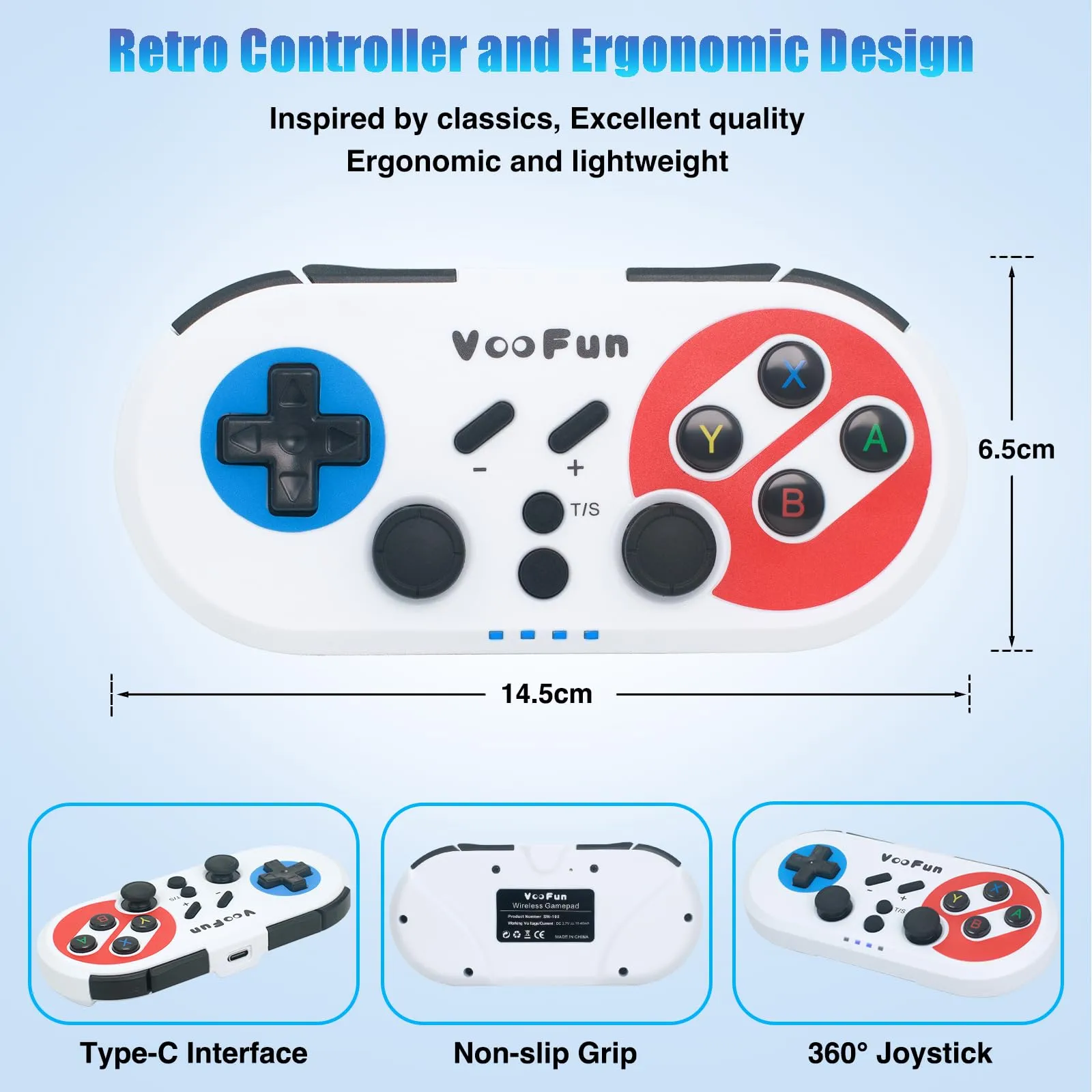 VooFun Controller Switch, Controller PC Bluetooth Wireless Joystick per Switch/Lite/OLED, PC Windows, PS3 con Giroscopio 6 Assi Sensore, Doppia Vibrazione e Turbo, Wake-up Switch Console (Bianco) - immagine 3