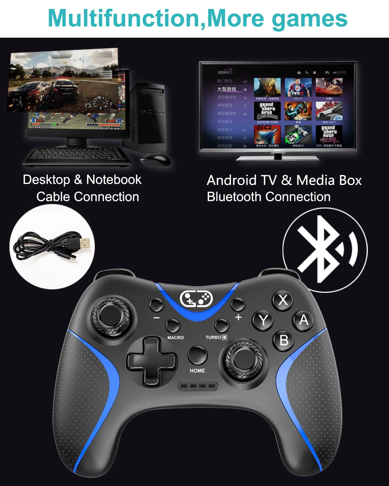 Cehensy Controller per Switch/Oled/Lite,Controller Switch con 6-Axis Gyro,Doppia Vibrazione,Turbo e Screenshot,Wireless Pro per Joystick Gamepad - immagine 4