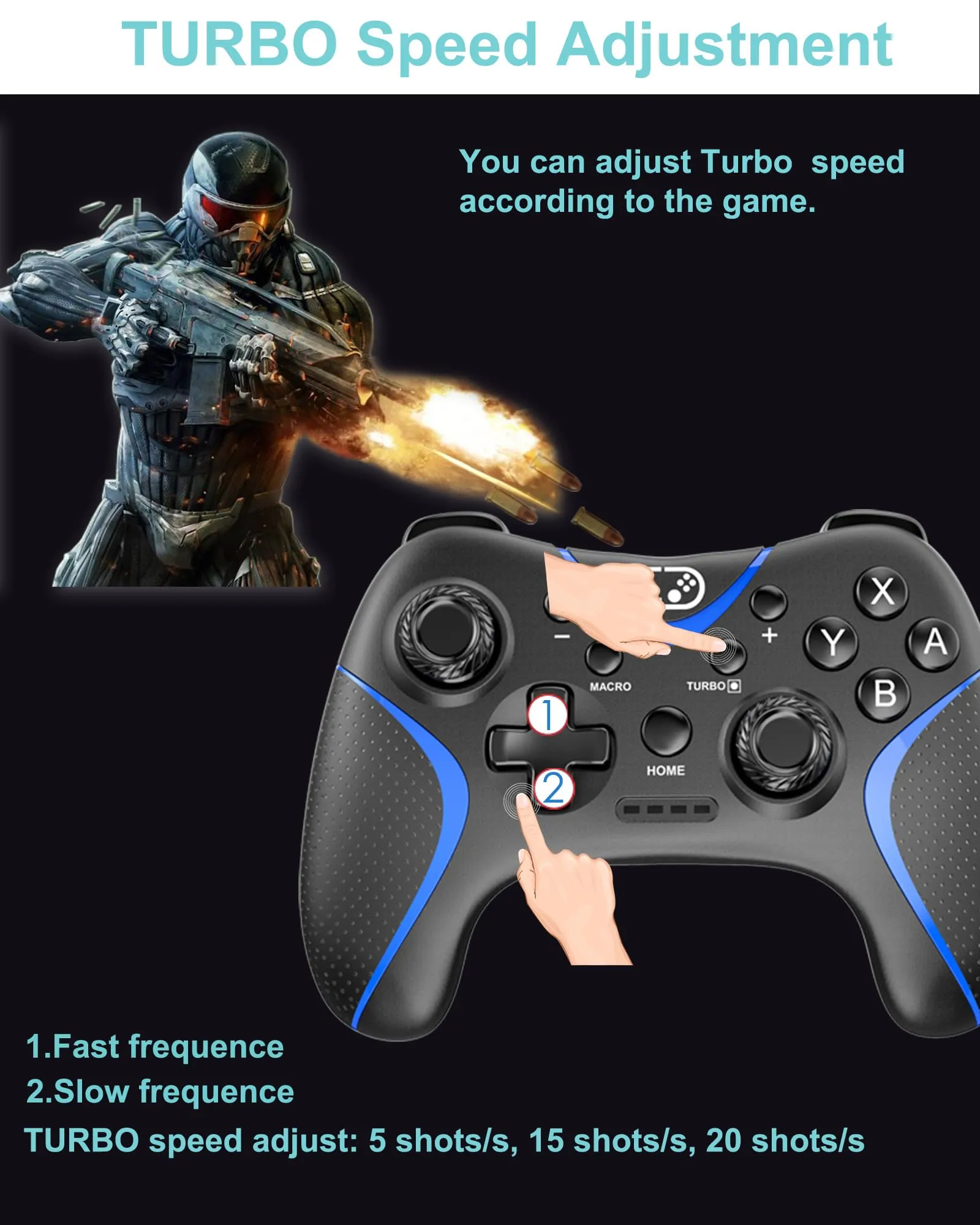 Cehensy Controller per Switch/Oled/Lite,Controller Switch con 6-Axis Gyro,Doppia Vibrazione,Turbo e Screenshot,Wireless Pro per Joystick Gamepad - immagine 5