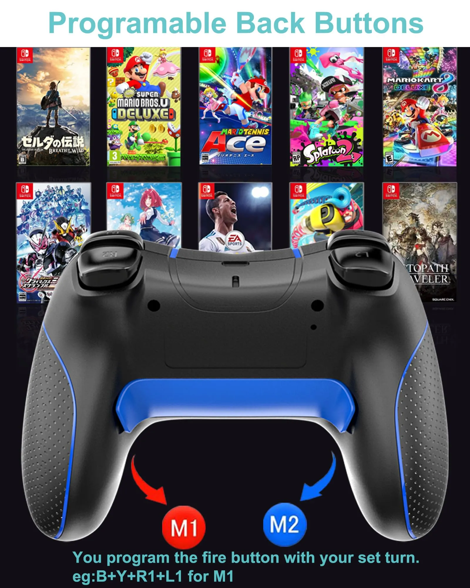 Cehensy Controller per Switch/Oled/Lite,Controller Switch con 6-Axis Gyro,Doppia Vibrazione,Turbo e Screenshot,Wireless Pro per Joystick Gamepad - immagine 6