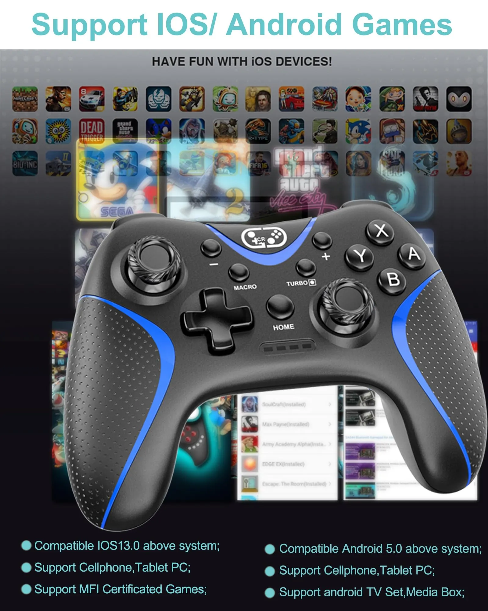 Cehensy Controller per Switch/Oled/Lite,Controller Switch con 6-Axis Gyro,Doppia Vibrazione,Turbo e Screenshot,Wireless Pro per Joystick Gamepad - immagine 7