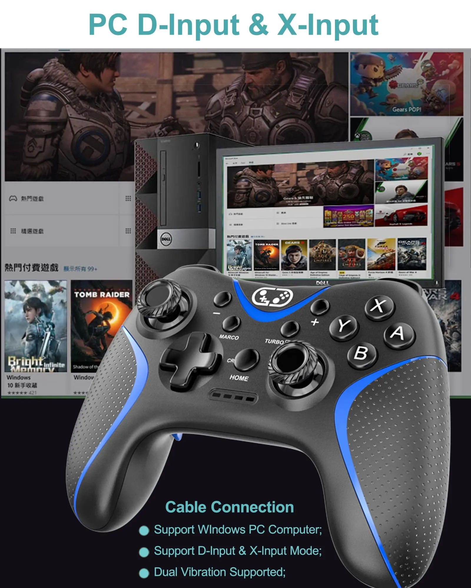 Cehensy Controller per Switch/Oled/Lite,Controller Switch con 6-Axis Gyro,Doppia Vibrazione,Turbo e Screenshot,Wireless Pro per Joystick Gamepad - immagine 8