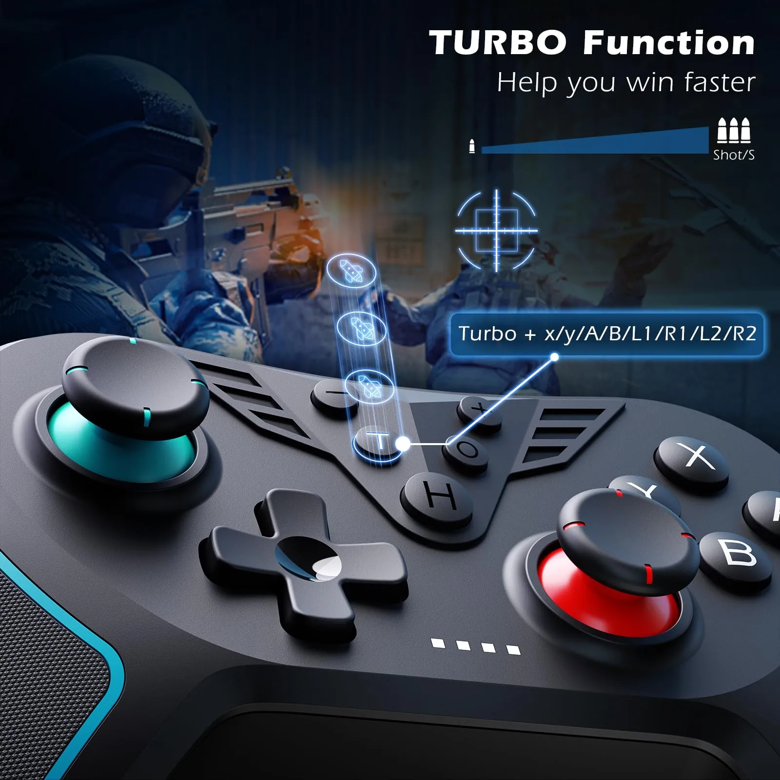 LATEC Controller per Switch/Switch 2, Controller Switch Wireless per Switch Lite con Joystick Hall/Pulsante Programmabile/ASSE Giroscopico/Vibrazione Regolabile/Funzione Turbo/Cattura Schermo,Nero - immagine 4