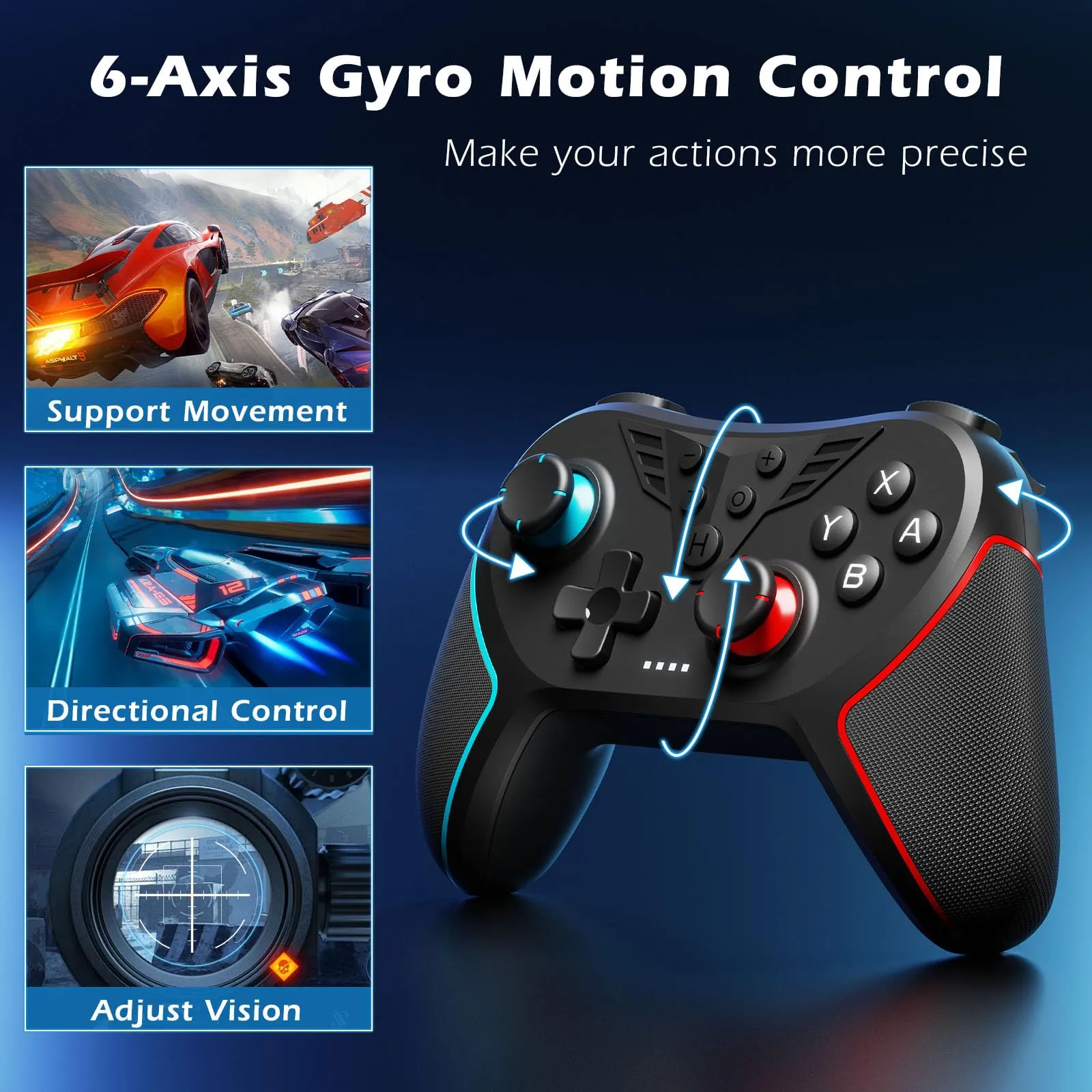 LATEC Controller per Switch/Switch 2, Controller Switch Wireless per Switch Lite con Joystick Hall/Pulsante Programmabile/ASSE Giroscopico/Vibrazione Regolabile/Funzione Turbo/Cattura Schermo,Nero - immagine 6