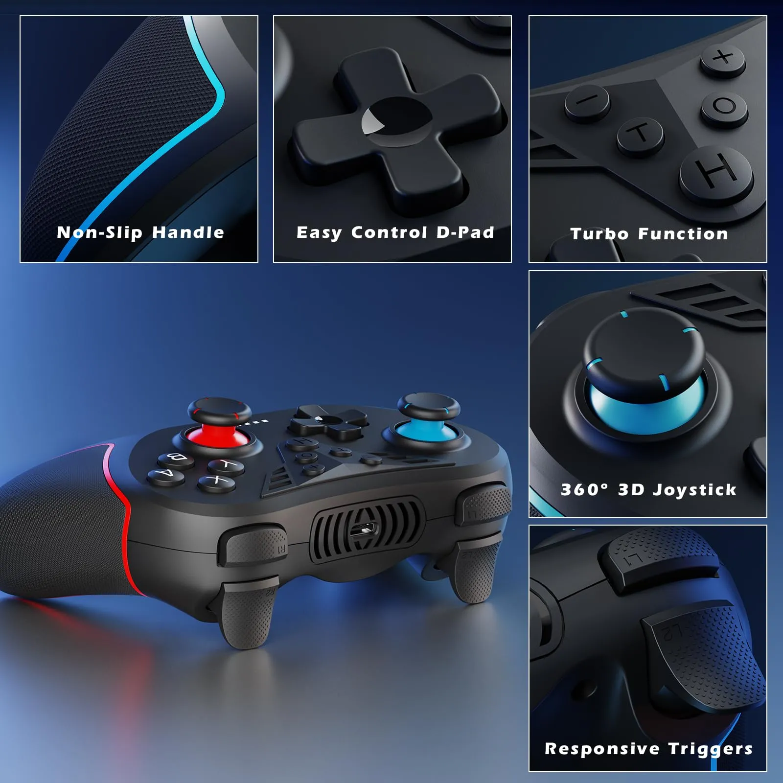 LATEC Controller per Switch/Switch 2, Controller Switch Wireless per Switch Lite con Joystick Hall/Pulsante Programmabile/ASSE Giroscopico/Vibrazione Regolabile/Funzione Turbo/Cattura Schermo,Nero - immagine 8