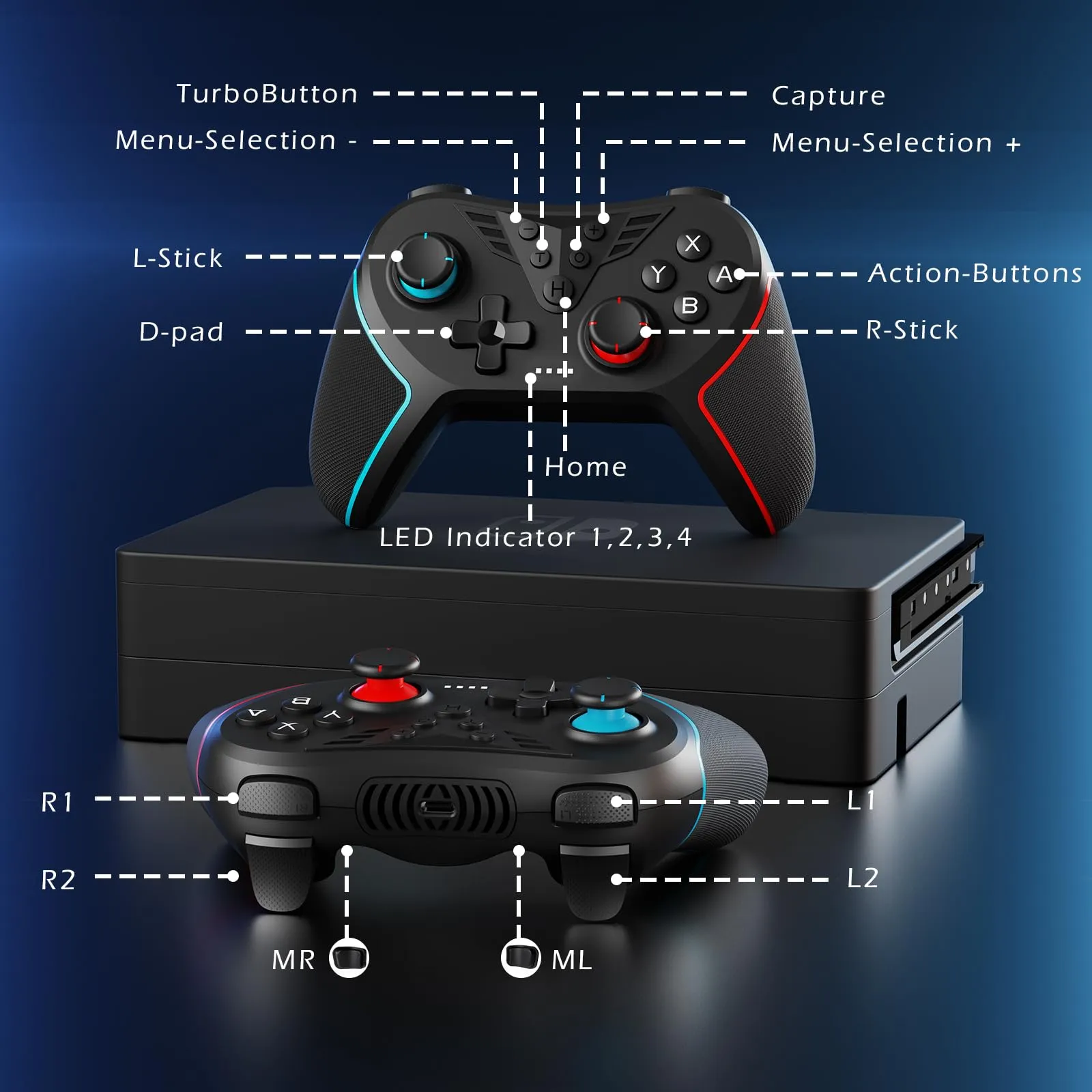 LATEC Controller per Switch/Switch 2, Controller Switch Wireless per Switch Lite con Joystick Hall/Pulsante Programmabile/ASSE Giroscopico/Vibrazione Regolabile/Funzione Turbo/Cattura Schermo,Nero - immagine 9
