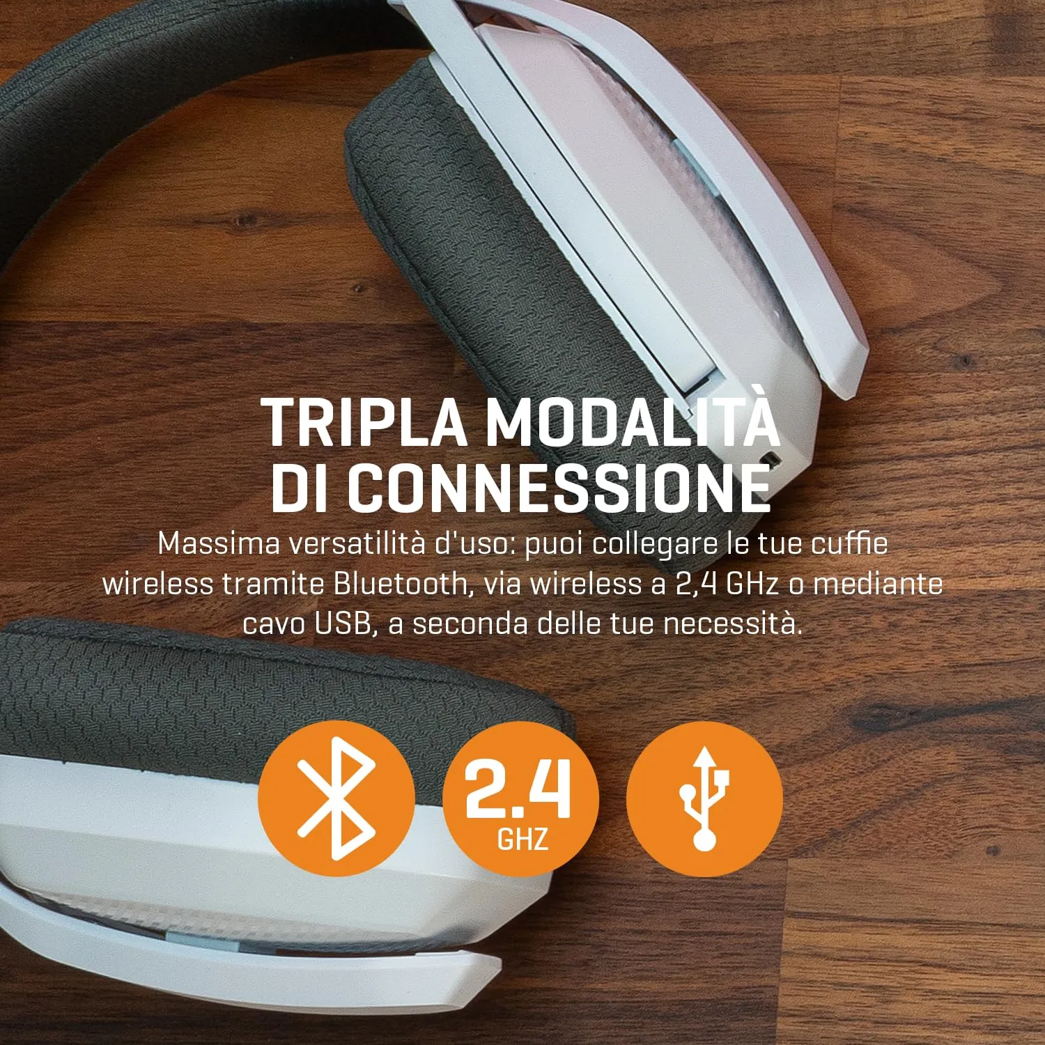 KROM KANJI - Cuffie senza fili, Bluetooth 5.3, 2.4Ghz o connessione USB, altoparlanti da 40 mm, controllo del volume e microfono integrati, archetto regolabile e leggero, bianco - immagine 6