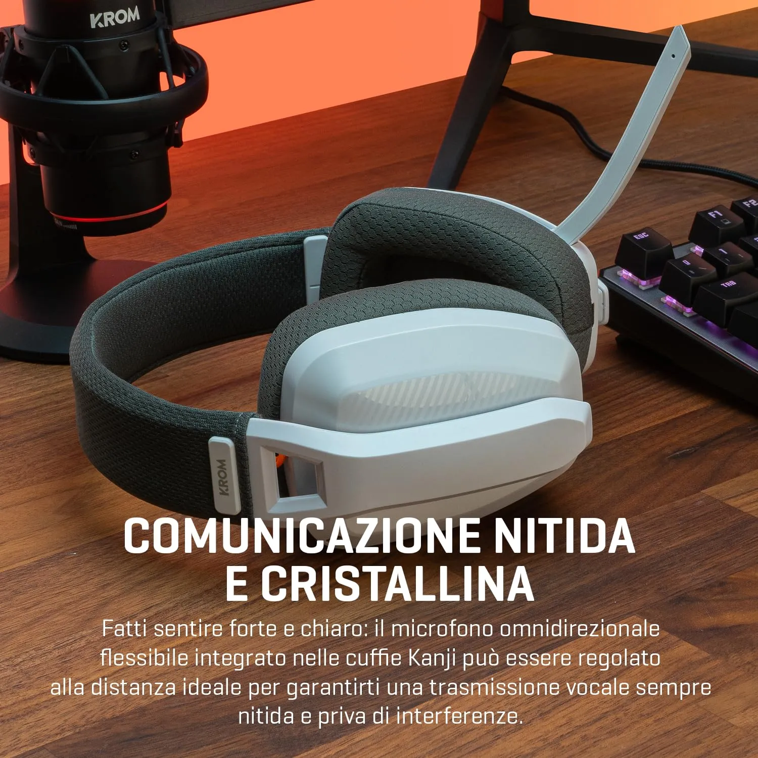 KROM KANJI - Cuffie senza fili, Bluetooth 5.3, 2.4Ghz o connessione USB, altoparlanti da 40 mm, controllo del volume e microfono integrati, archetto regolabile e leggero, bianco - immagine 7
