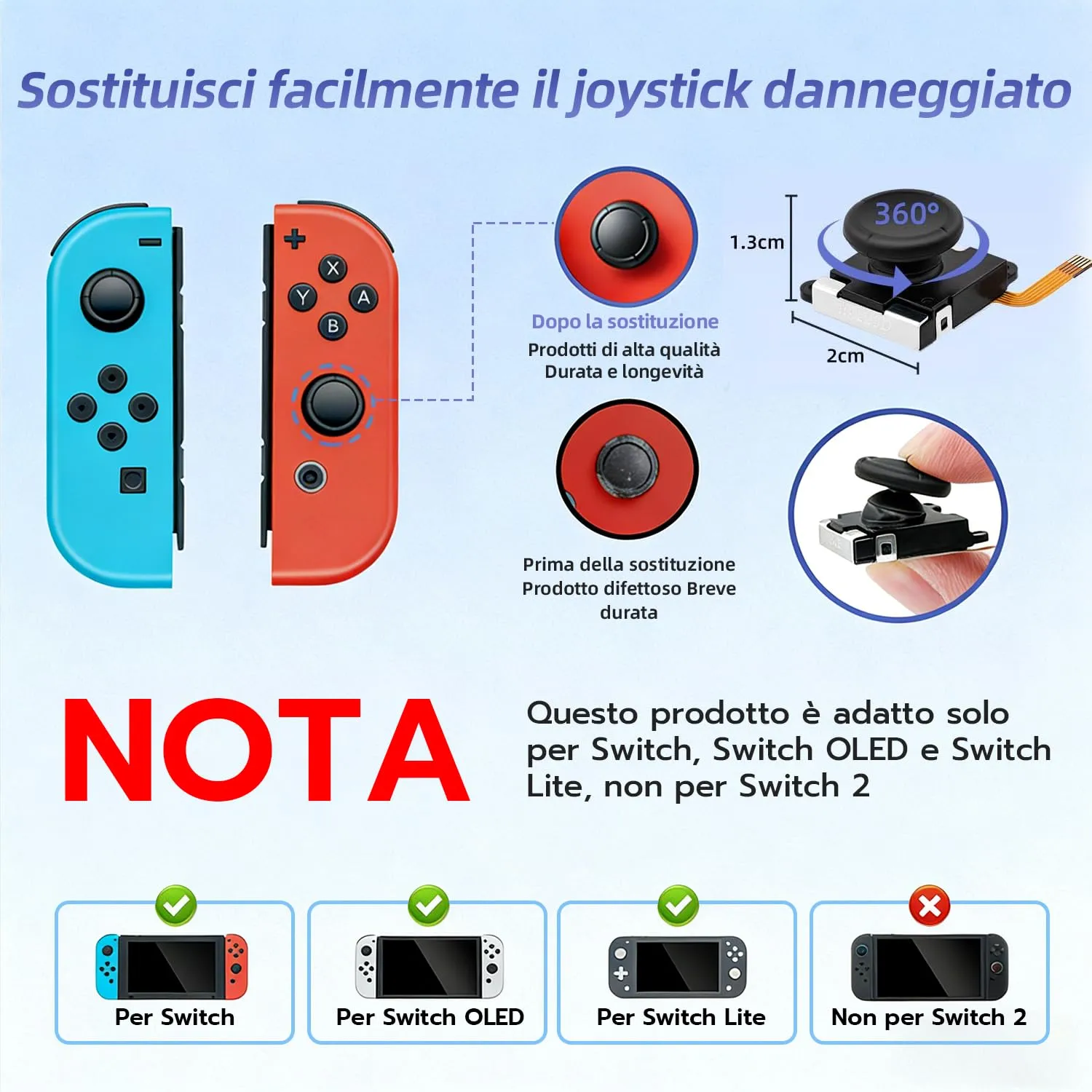 Tolesum 3D TMR Effect Joystick Analogico Kit di Riparazione per NS Switch/Switch OLED Joy-Con/Switch Lite Controller con strumenti di Riparazione, No Drift-Nero-Non compatibile con NS Switch 2 - immagine 2