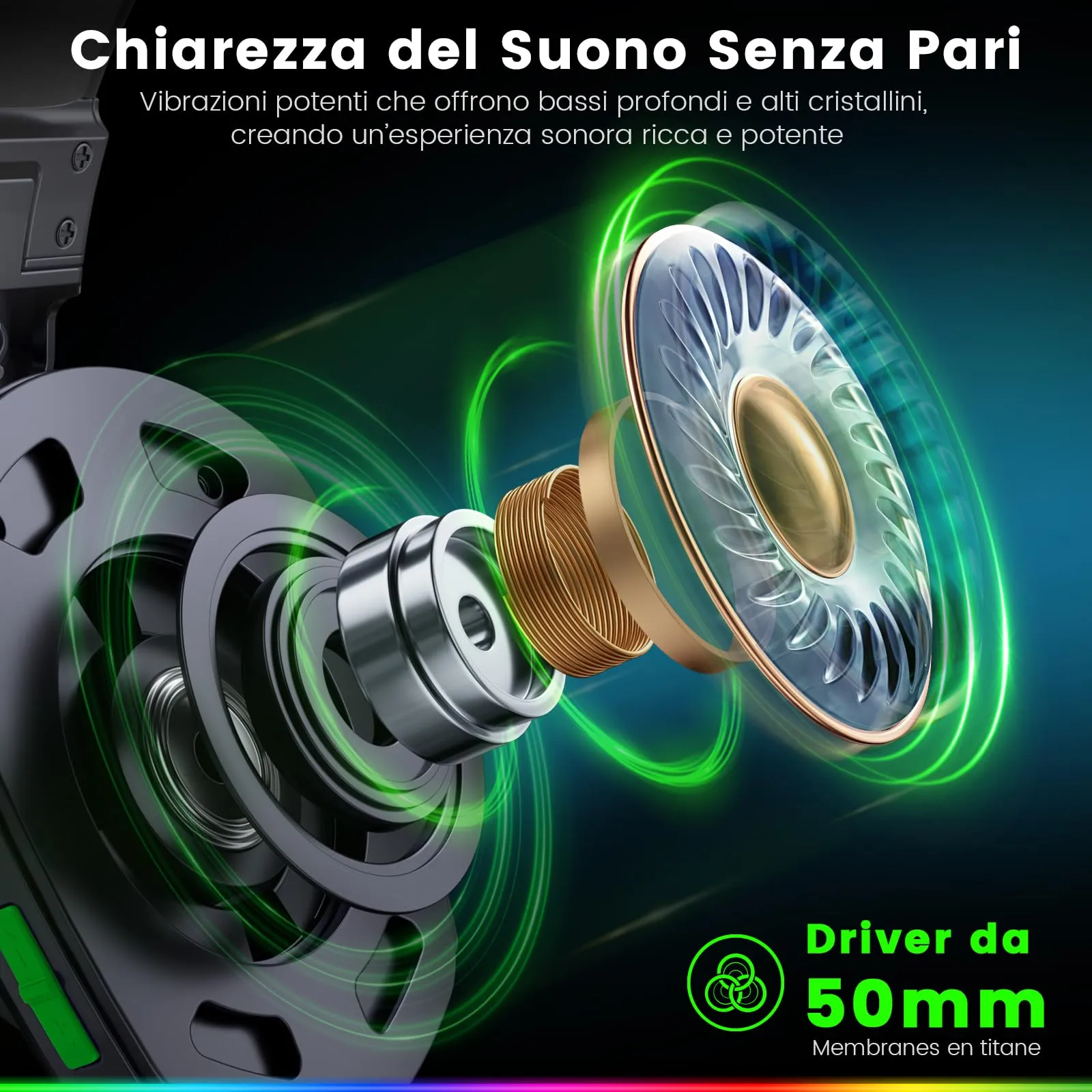 WESEARY WG1 Cuffie Gaming Wireless, 2,4 GHz Cuffie Gaming con Microfono per PS5, PS4, PC, Switch, Mac, Mobile, Cuffie per PS5 con Stereo, Cuffie Bluetooth Over Ear con Luce LED, Batteria da 50 Ore - immagine 9