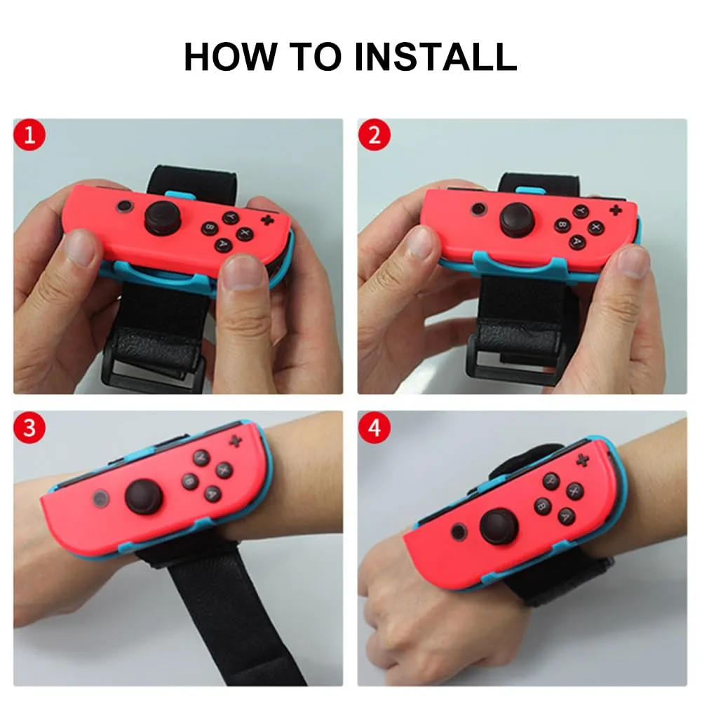 Cerioll 2 bracciali Just Dance, cinturino elastico regolabile per controller Switch & Switch Oled, comodi passanti per danza in rosso e blu per bambini e adulti - immagine 2