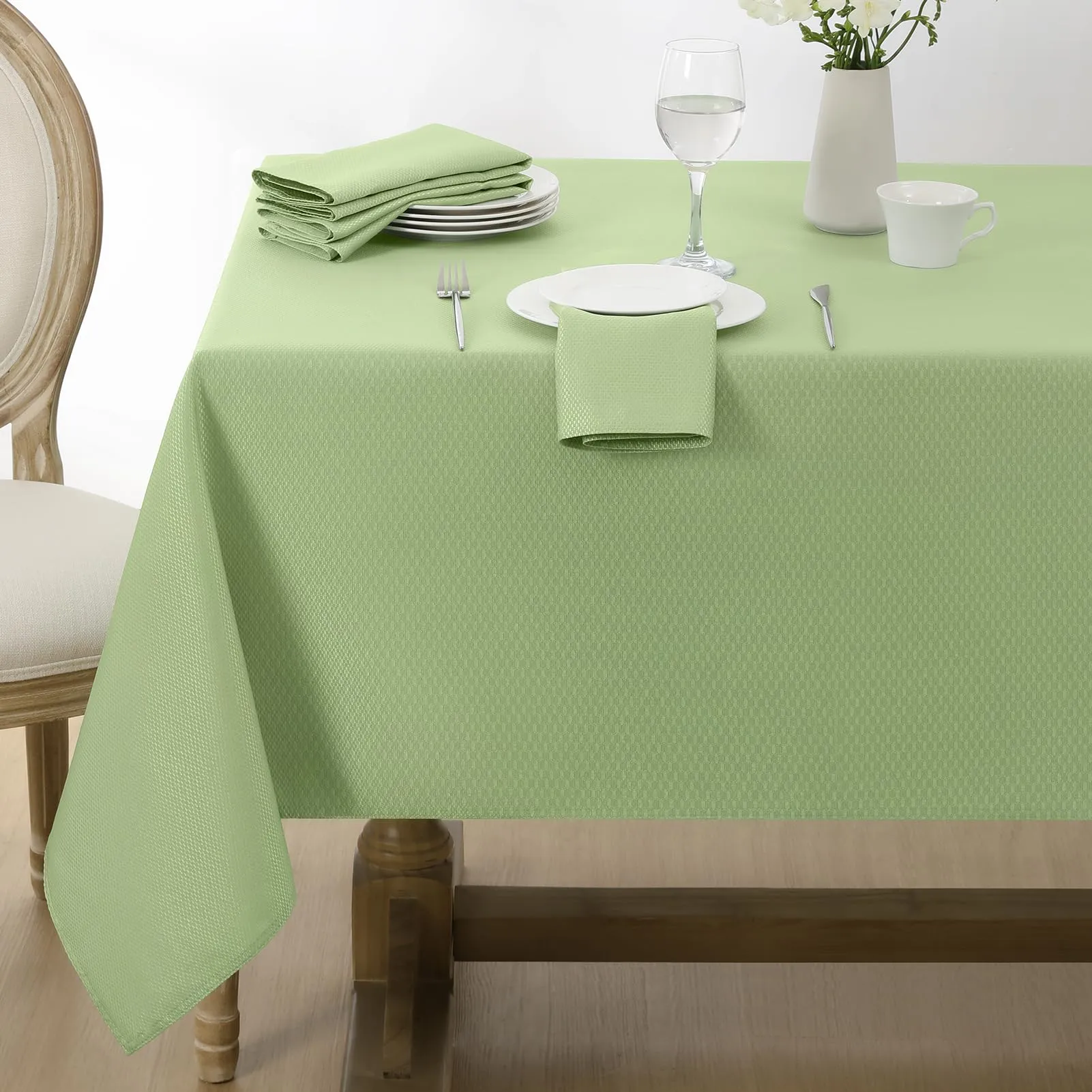 Softalker Tovaglia rettangolare con motivo primaverile, in jacquard lucido, impermeabile, a prova di perdite, lavabile, per feste, cene, 152 x 360 cm, salvia - immagine 6
