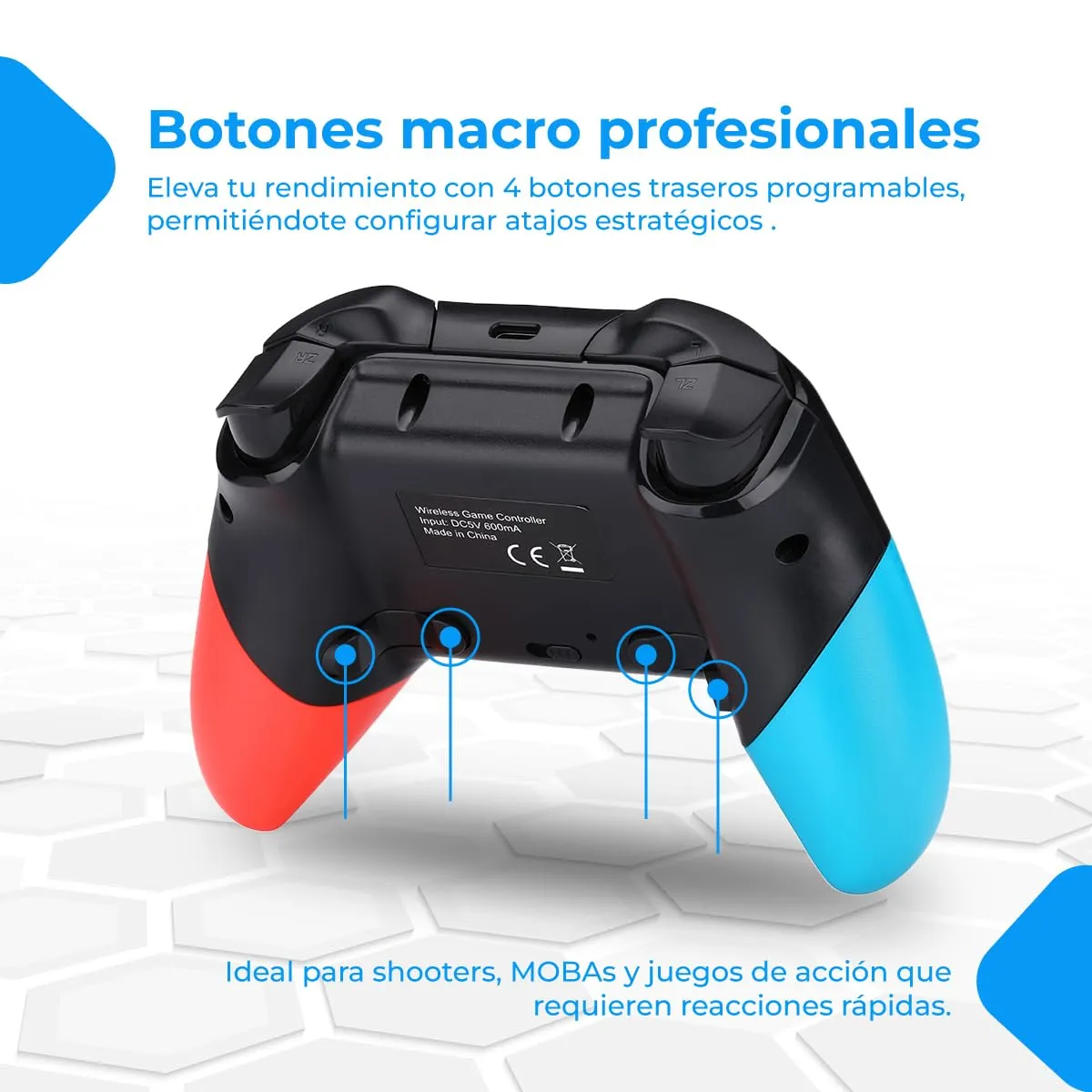 NK Telecomando PRO Switch Wireless Pro Switch Controller con Funzione Macro/Wake/Turbo/Gyro Axis/Doppia Vibrazione/RGB Light - Colore Nero/Rosso/Blu - immagine 3