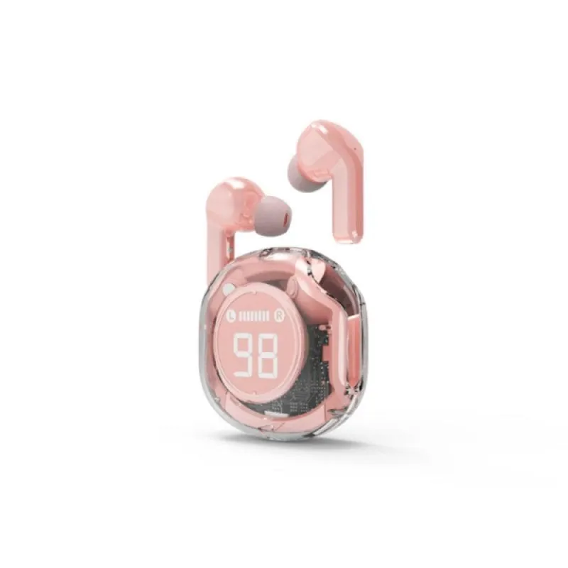 Auricolari TWS Trasparenti Rosa Bluetooth 5.4 6 Ore Riproduzione LCD Batteria - immagine 1
