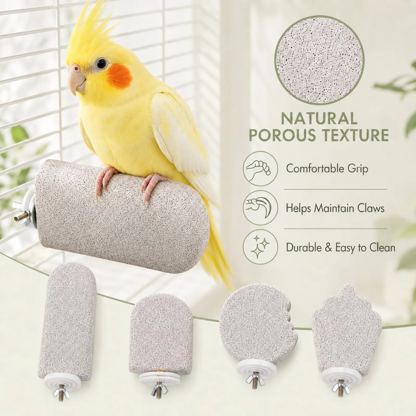 Layposy 4 Pezzi Piattaforma minerale Gabbia Per Uccelli Pappagalli Criceti Coniglio, Trespolo Piatto In minerale Sospeso Per Canarino Cincillà Roditore Ratto - immagine 3