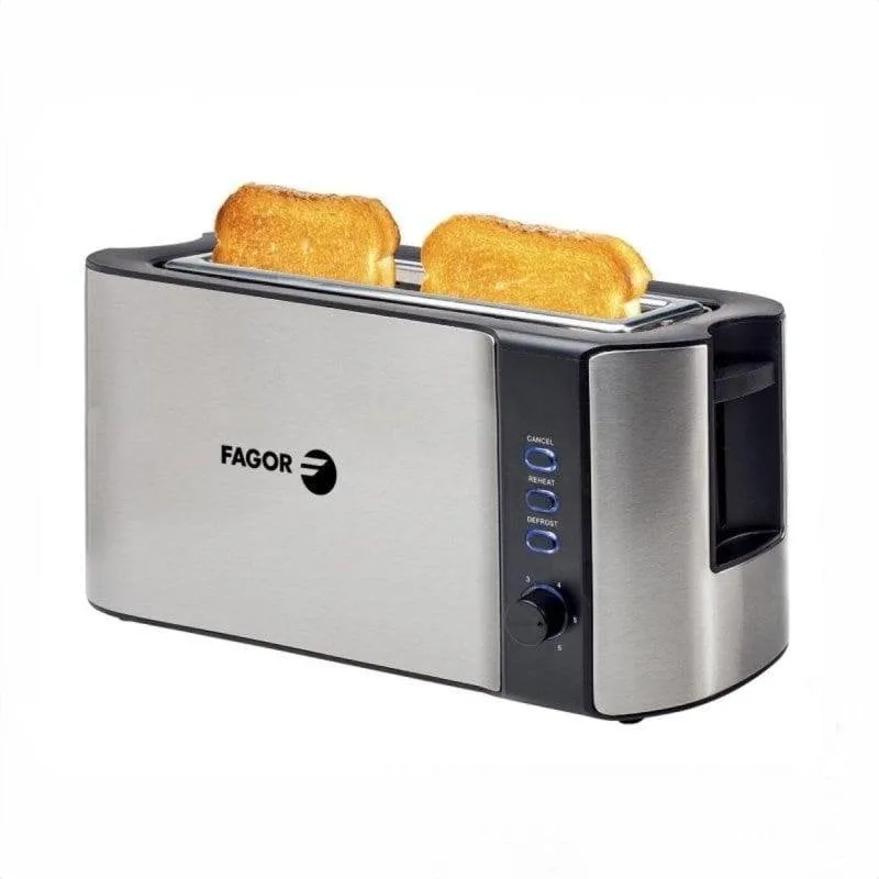 Tostapane Fagor Bigtoast Steel 2 fette 1 fessura lunga 1000 W 6 livelli nero inox - immagine 1