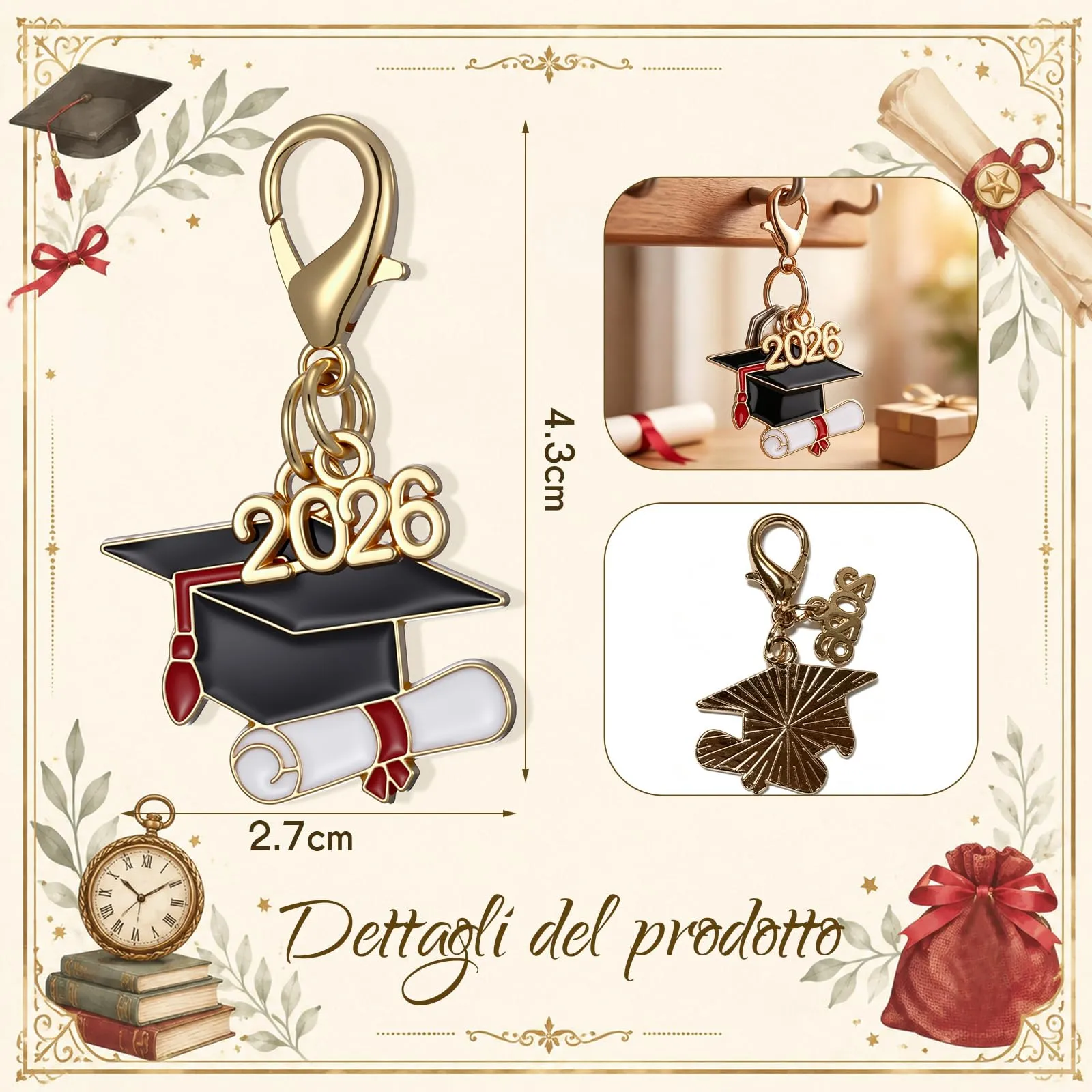 BBTO Portachiavi Cappello per Laurea 2026 Ciondolo Laurea per Bomboniera, 30 - immagine 3