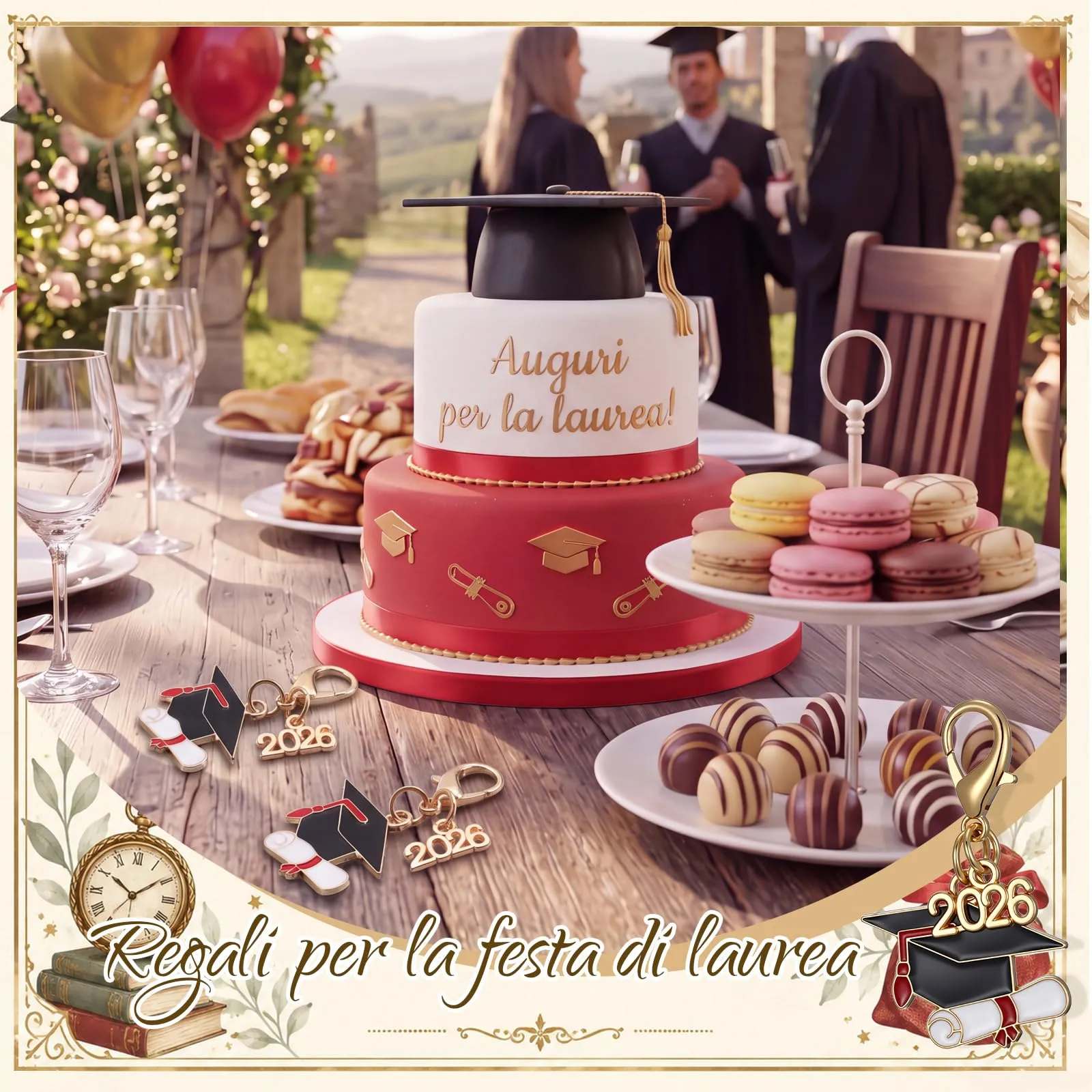 BBTO Portachiavi Cappello per Laurea 2026 Ciondolo Laurea per Bomboniera, 30 - immagine 5