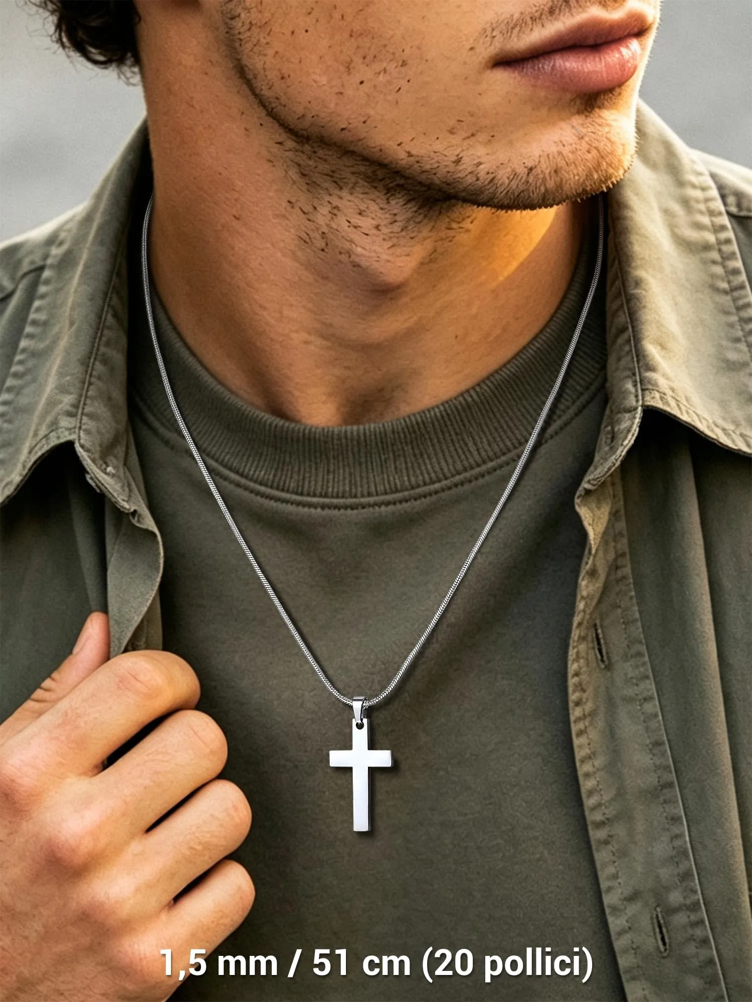 PROSTEEL Collana a Serpente Argento, 1,5mm 66cm, Collana Uomo Acciaio, Serpentina Agile, Catenina Versatile Solo o Impilato, Impermeabile - immagine 6