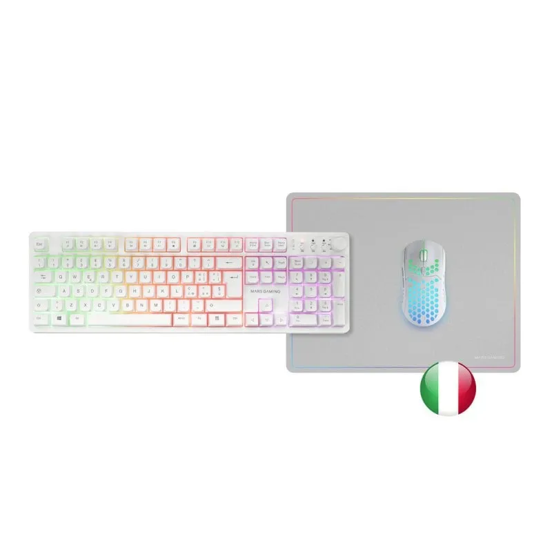 Mars Gaming Mcpwx Wireless Gaming Combo Tastiera Frgb RGB Tappetino per mouse Bianco Italiano - immagine 1