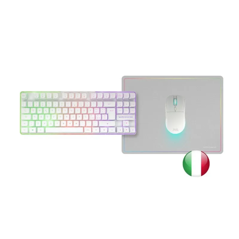 Mars Gaming Mcpwtkl Wireless Gaming Combo Tkl Frgb Tastiera RGB Tappetino per mouse Bianco Italiano - immagine 1