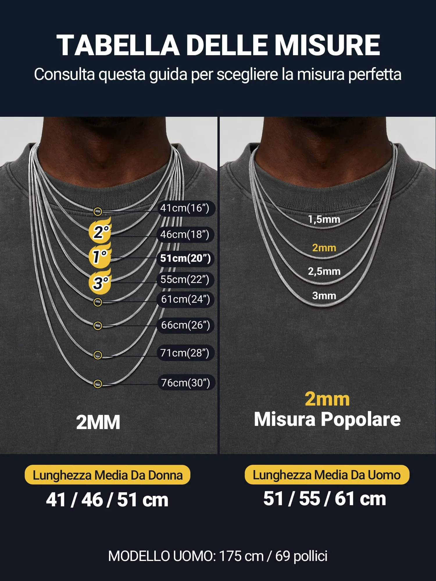PROSTEEL Collana a Serpente Argento, 1,5mm 51cm, Collana Uomo Acciaio, Serpentina Agile, Catenina Versatile Solo o Impilato, Impermeabile - immagine 3