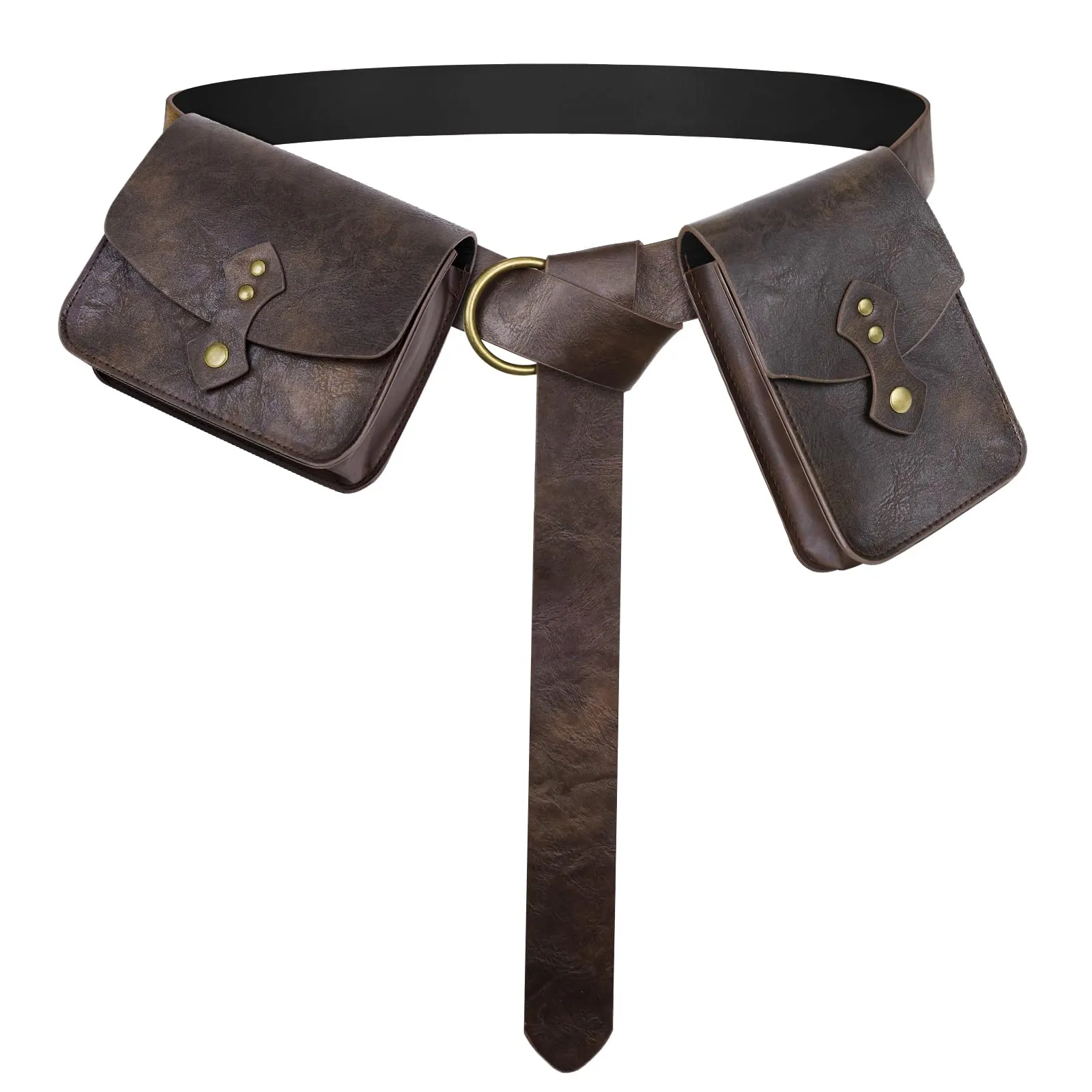EpicCos Marsupio rinascimentale, medievale pirata Cosplay accessori per LARP, marsupio in pelle vintage con cintura Ren Faire, Marrone D, Vintage - immagine 1