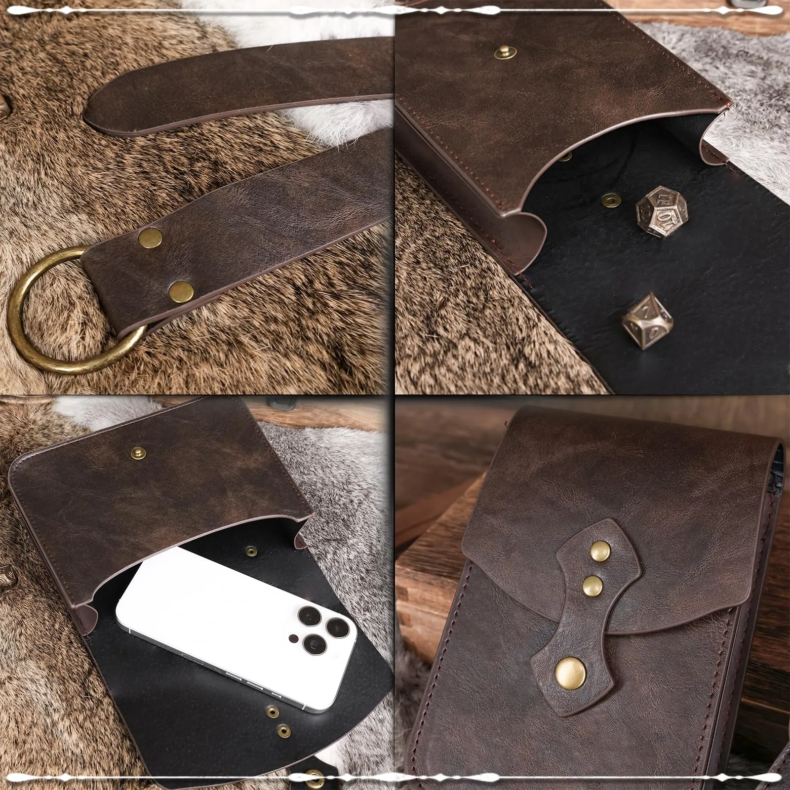 EpicCos Marsupio rinascimentale, medievale pirata Cosplay accessori per LARP, marsupio in pelle vintage con cintura Ren Faire, Marrone D, Vintage - immagine 5
