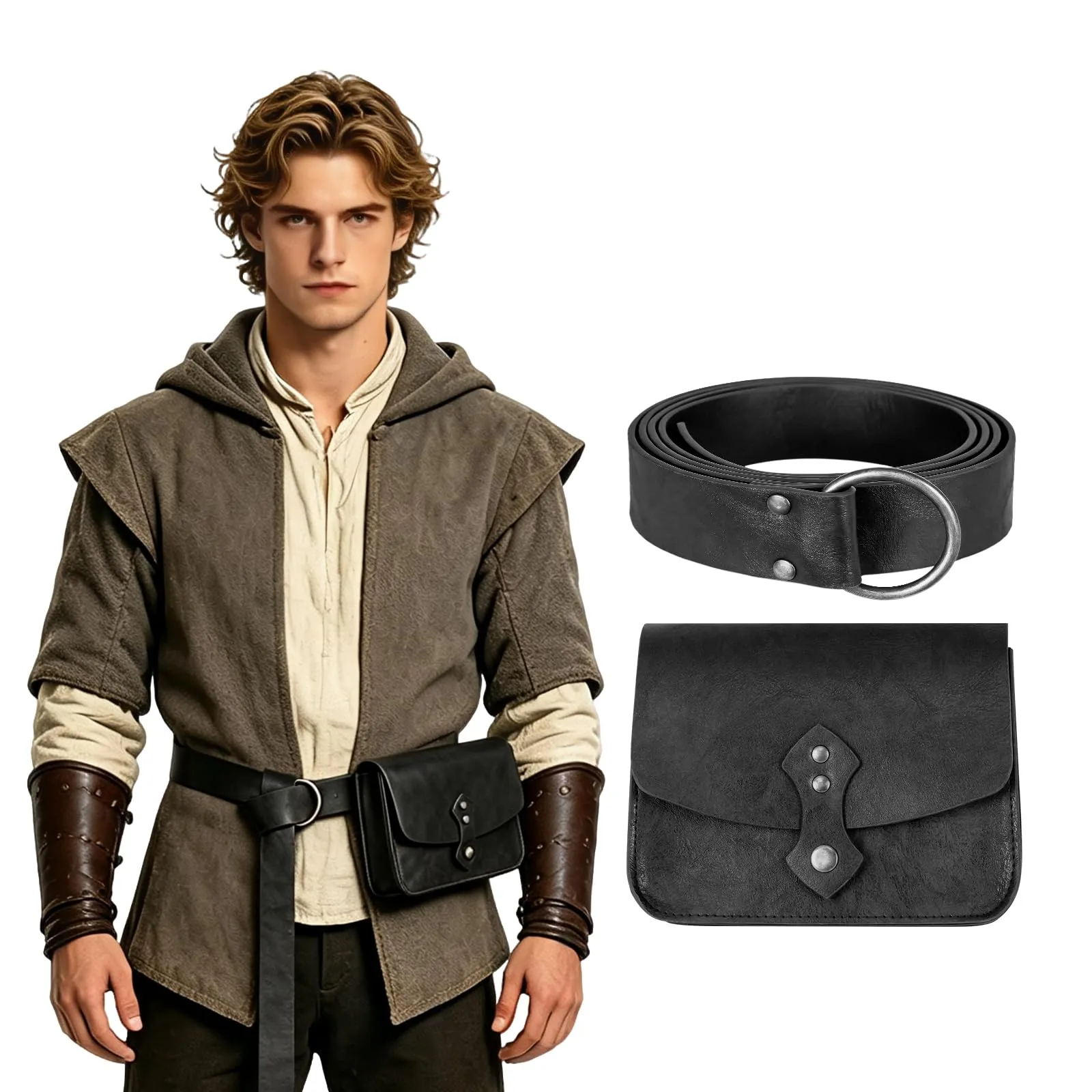 EpicCos Ren Faire - Borsa da cintura rinascimentale, stile medievale, per cosplay, accessori per LARP, in pelle, vintage, con cintura, Nero C, Vintage - immagine 2
