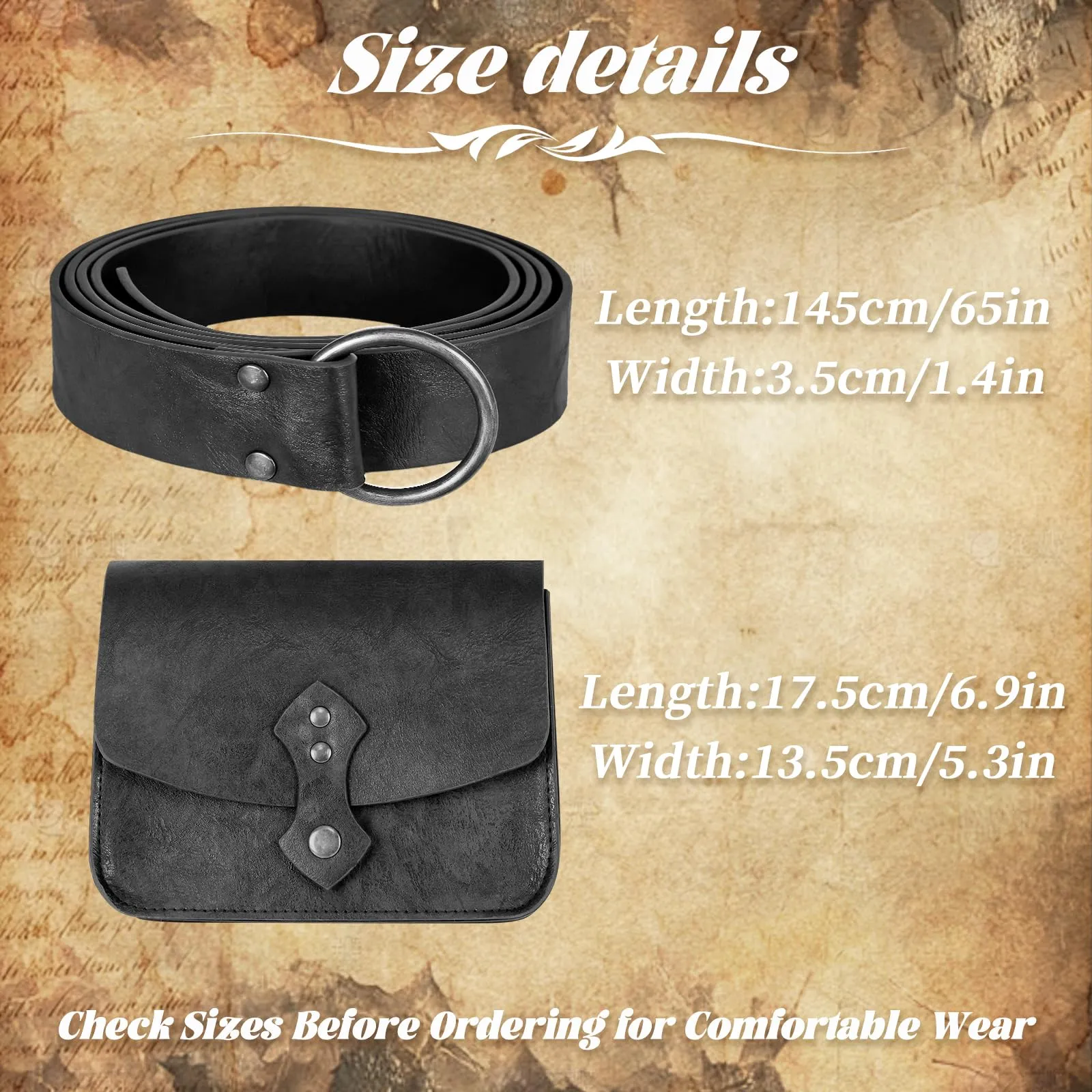 EpicCos Ren Faire - Borsa da cintura rinascimentale, stile medievale, per cosplay, accessori per LARP, in pelle, vintage, con cintura, Nero C, Vintage - immagine 4