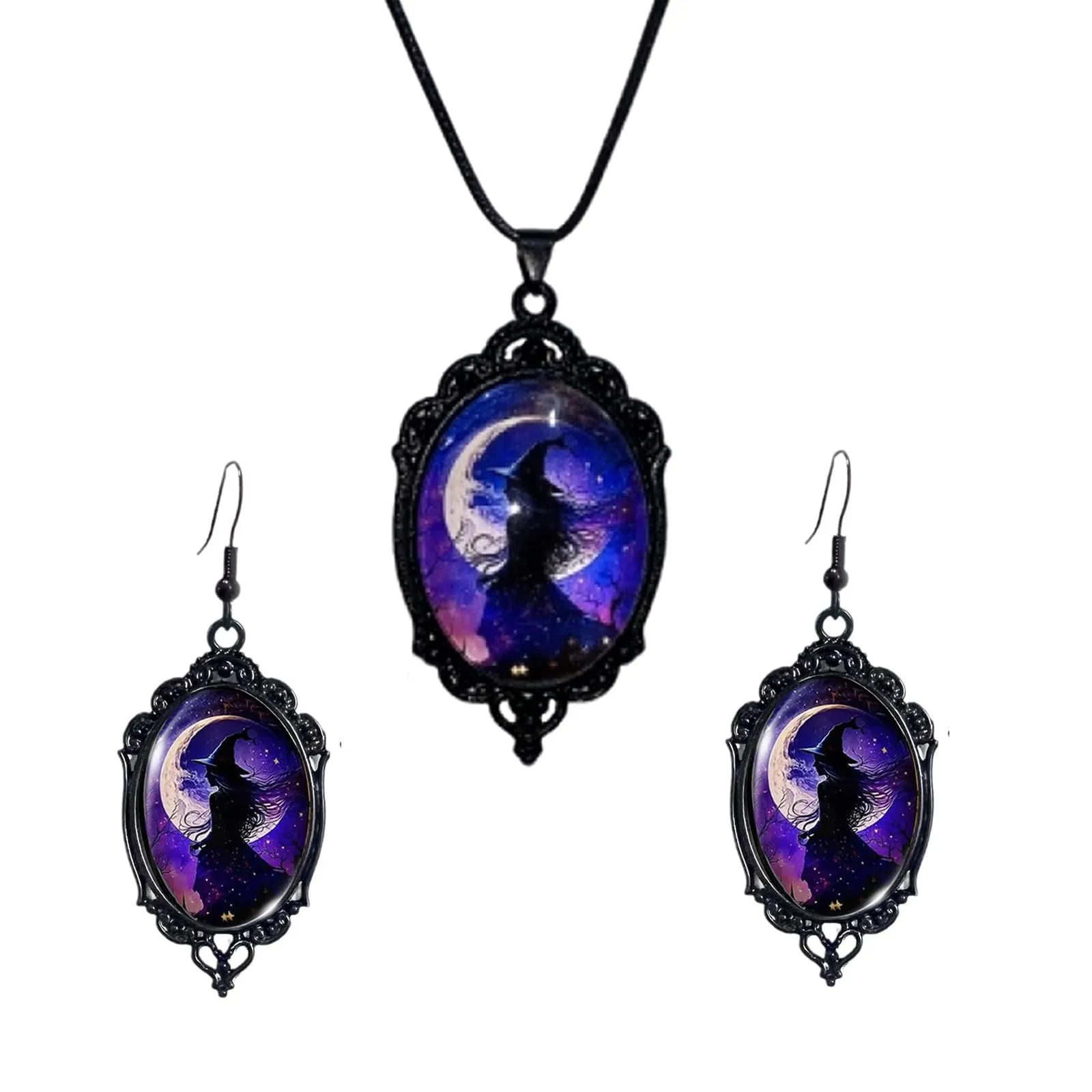 Set Gioielli Donna in Stile Gotico, Strega Goffrato Collana e Orecchini - immagine 1