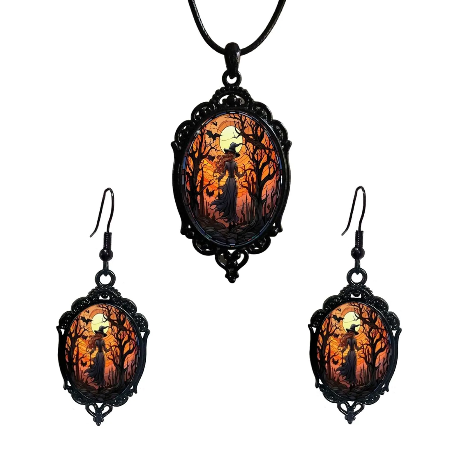 Set Gioielli Donna in Stile Gotico, Strega Goffrato Collana e Orecchini - immagine 1