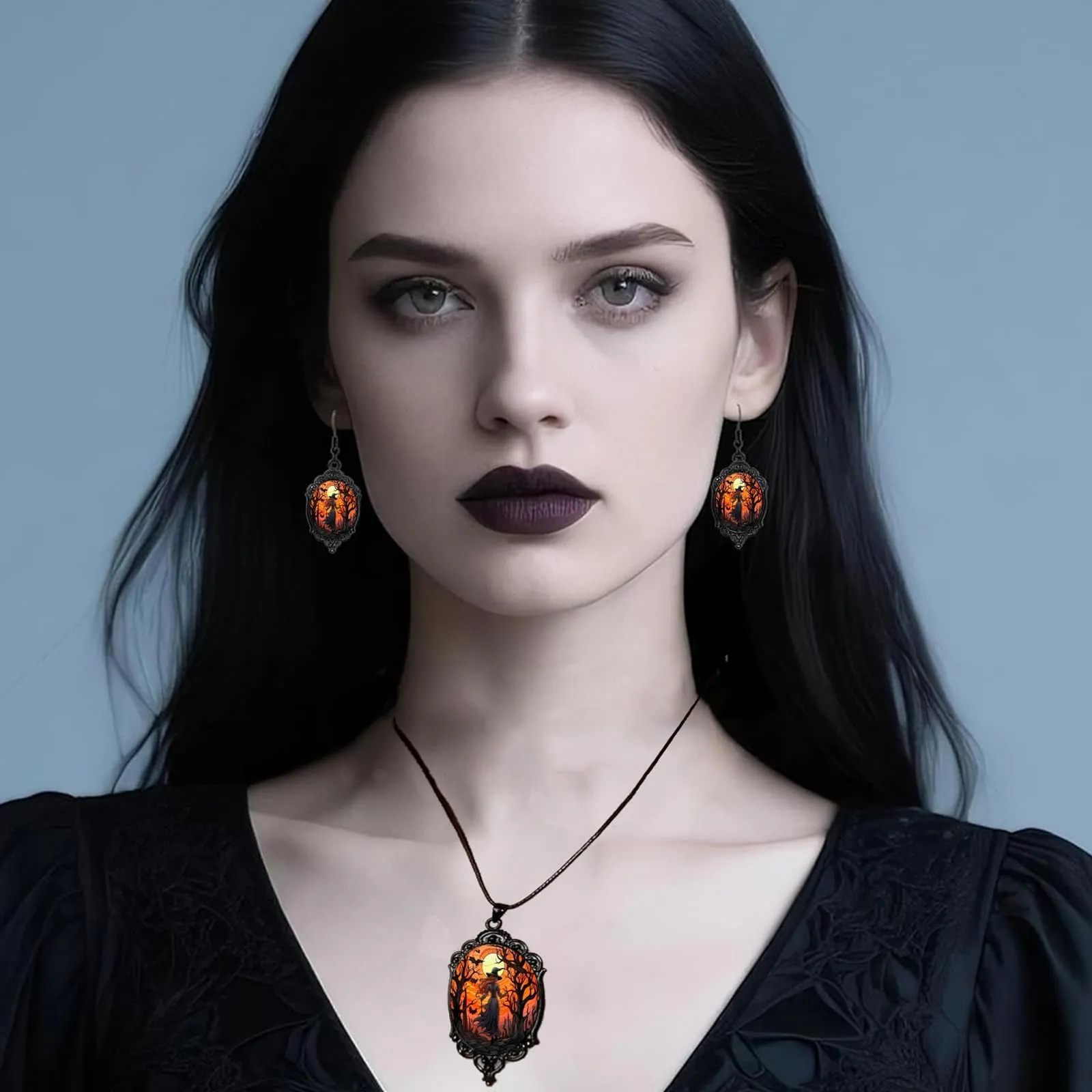 Set Gioielli Donna in Stile Gotico, Strega Goffrato Collana e Orecchini - immagine 3
