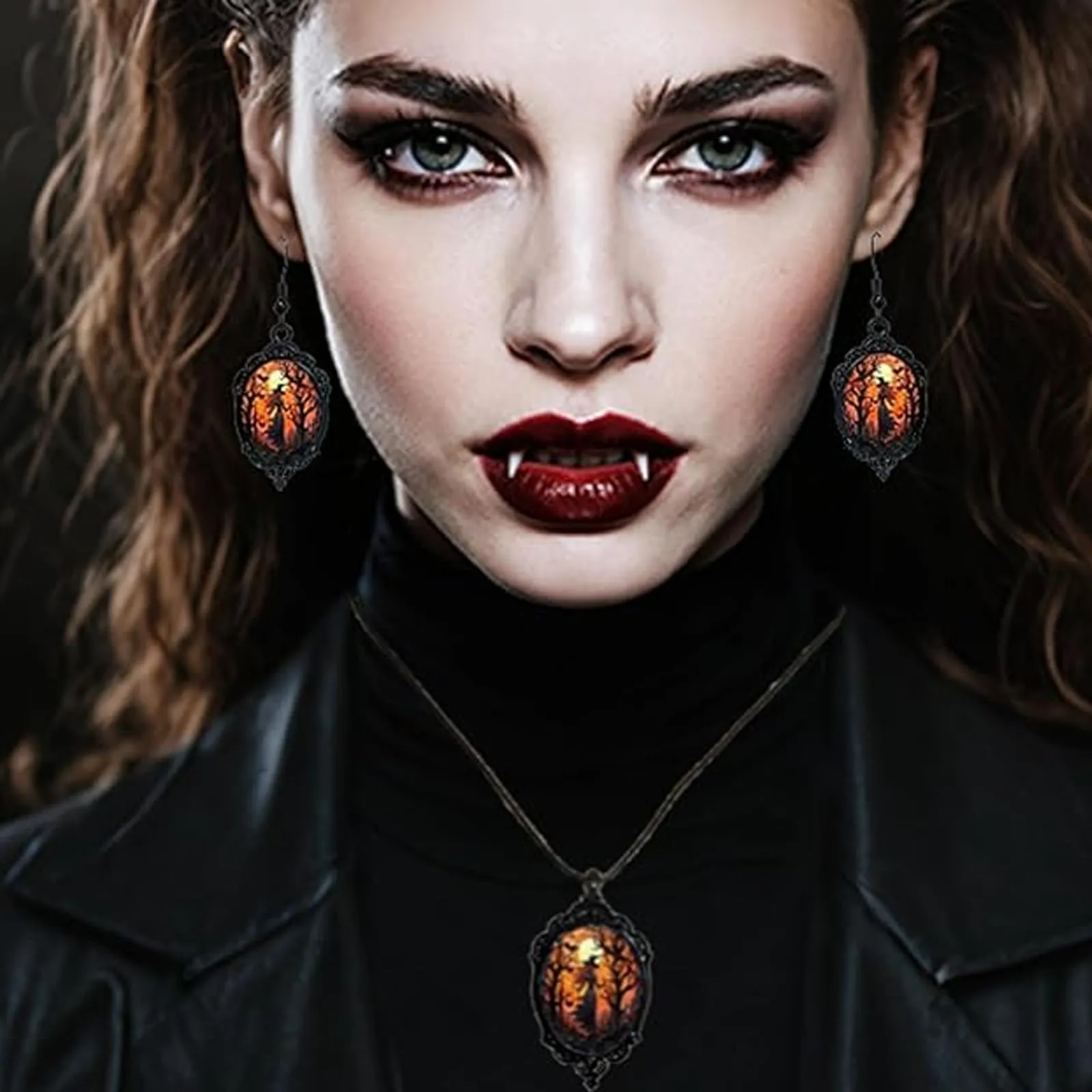 Set Gioielli Donna in Stile Gotico, Strega Goffrato Collana e Orecchini - immagine 5