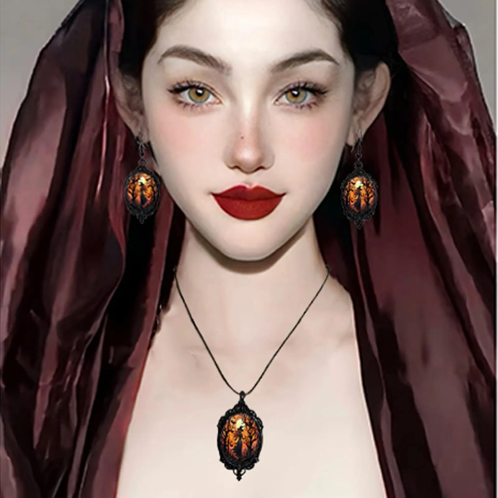 Set Gioielli Donna in Stile Gotico, Strega Goffrato Collana e Orecchini - immagine 6