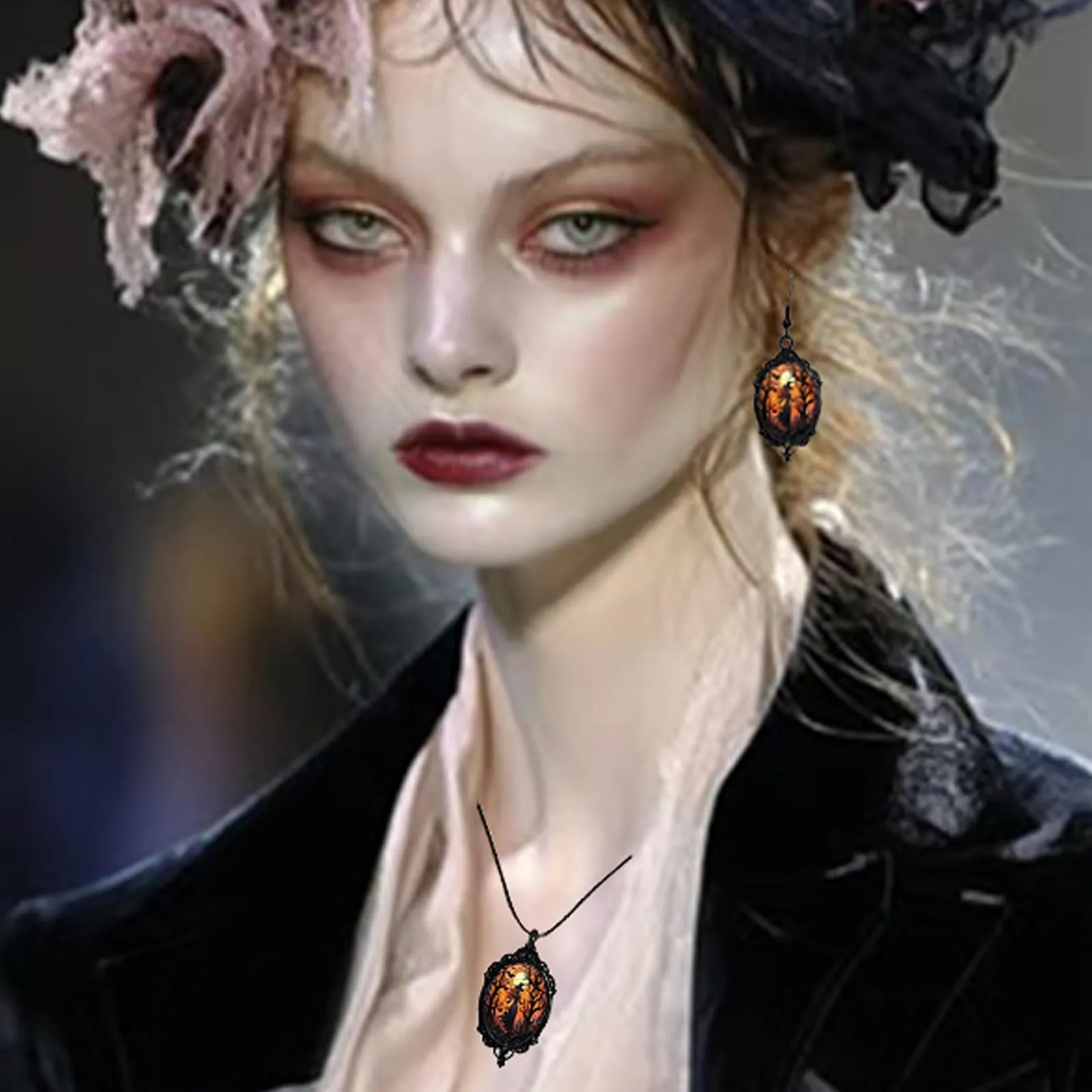 Set Gioielli Donna in Stile Gotico, Strega Goffrato Collana e Orecchini - immagine 7